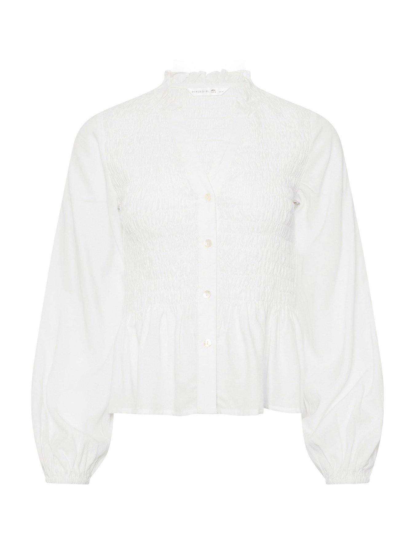 pixiegirl-petite-shirred-long-sleeve-shirt-whiteoutfit