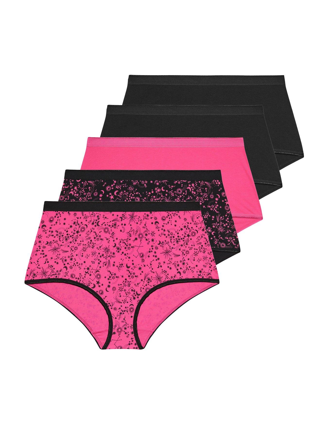 Yours Curve 5 Pack Cosmic Stars Full Briefs - Pink/Black