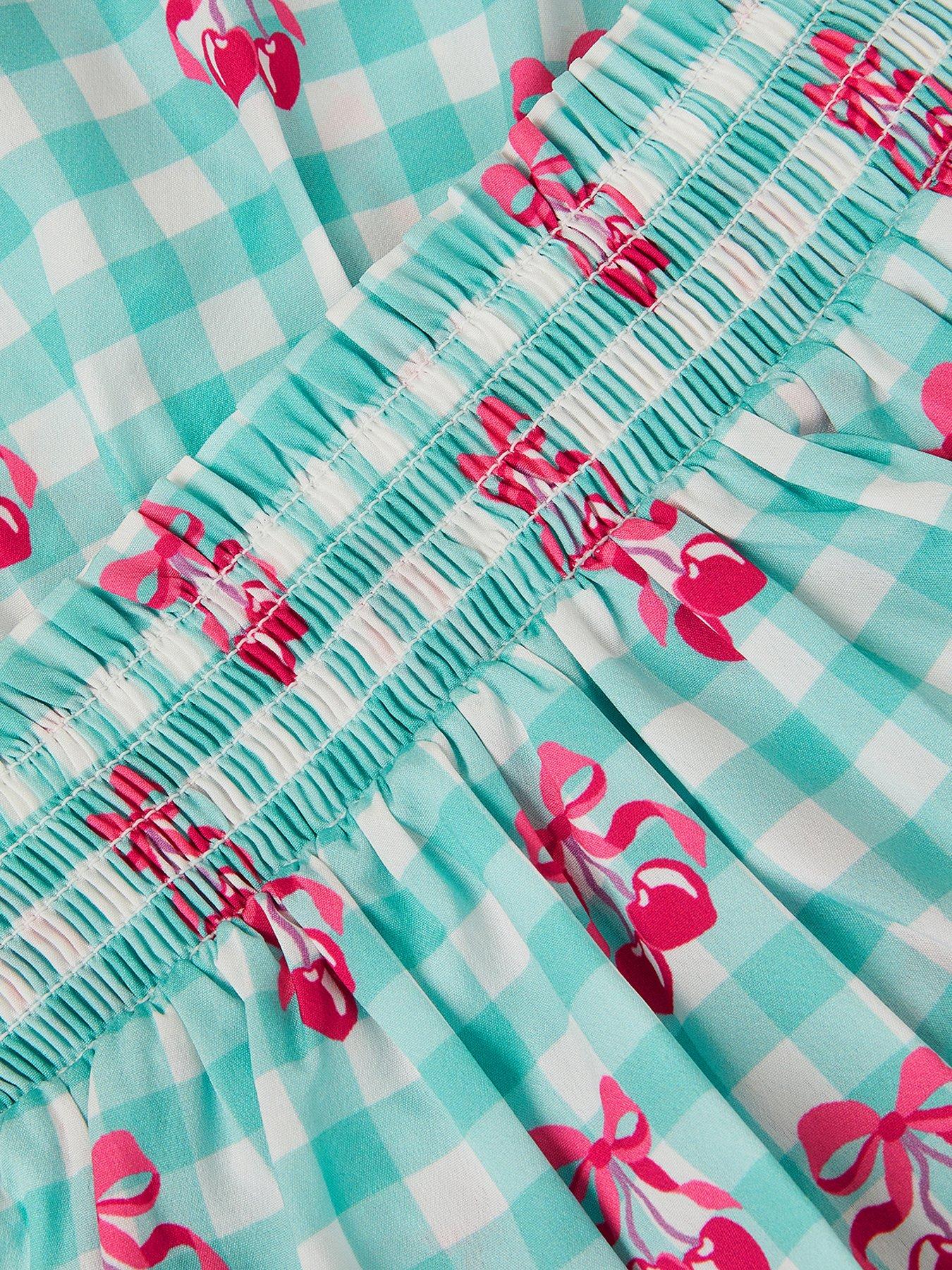 Image 4 of 4 of Monsoon Girls Gingham Cherry Skirt Set - Green