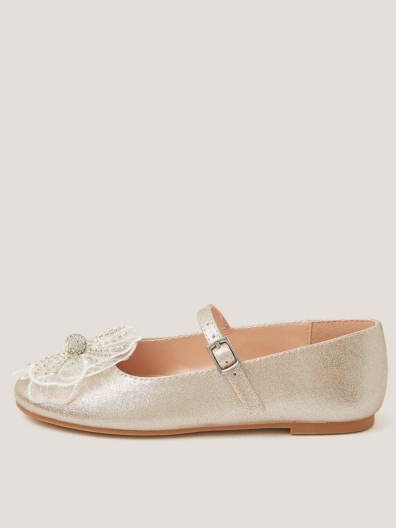 Monsoon Girls Beaded Flower Ballerina Shoes - Gold