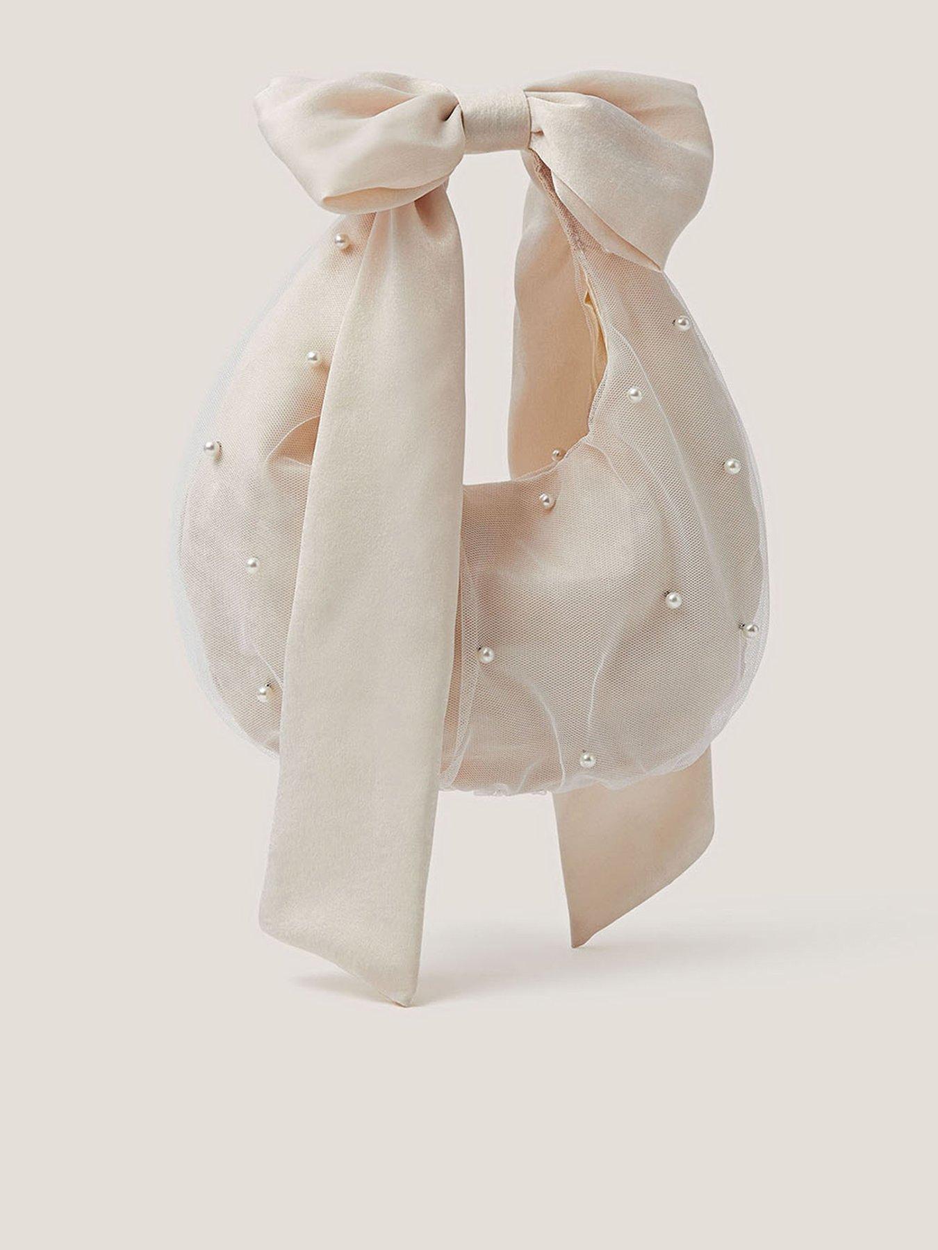Image 1 of 3 of Monsoon Girls Tulle Long Handle Bow Bag - Light Cream