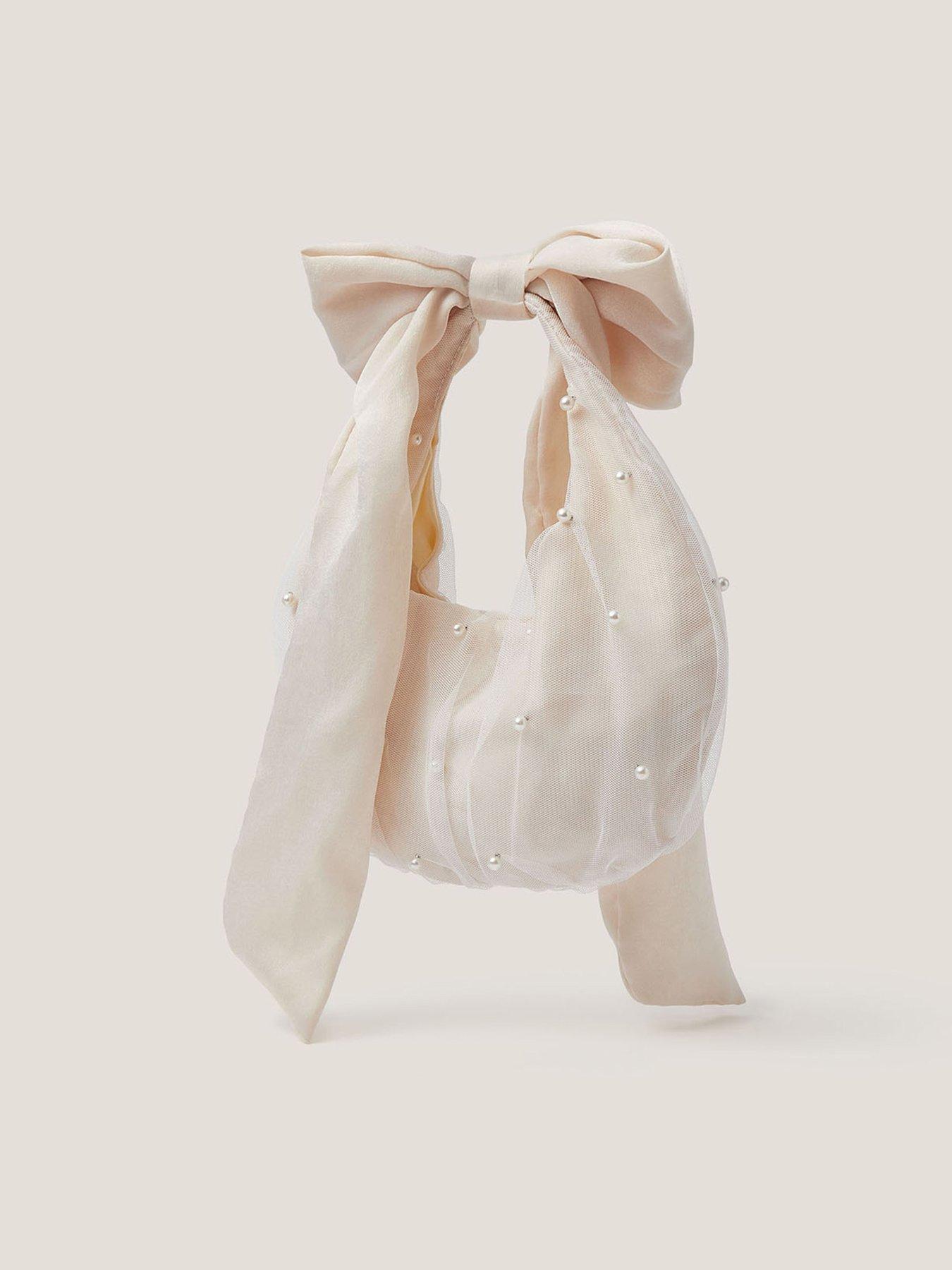 Image 2 of 3 of Monsoon Girls Tulle Long Handle Bow Bag - Light Cream