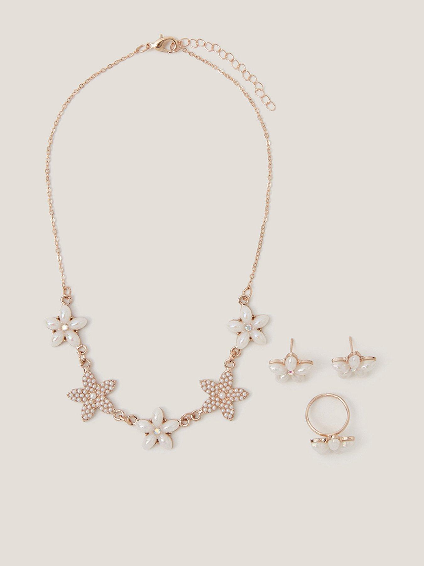 Monsoon Girls Pretty Pearl Flower Jewel Set - Gold
