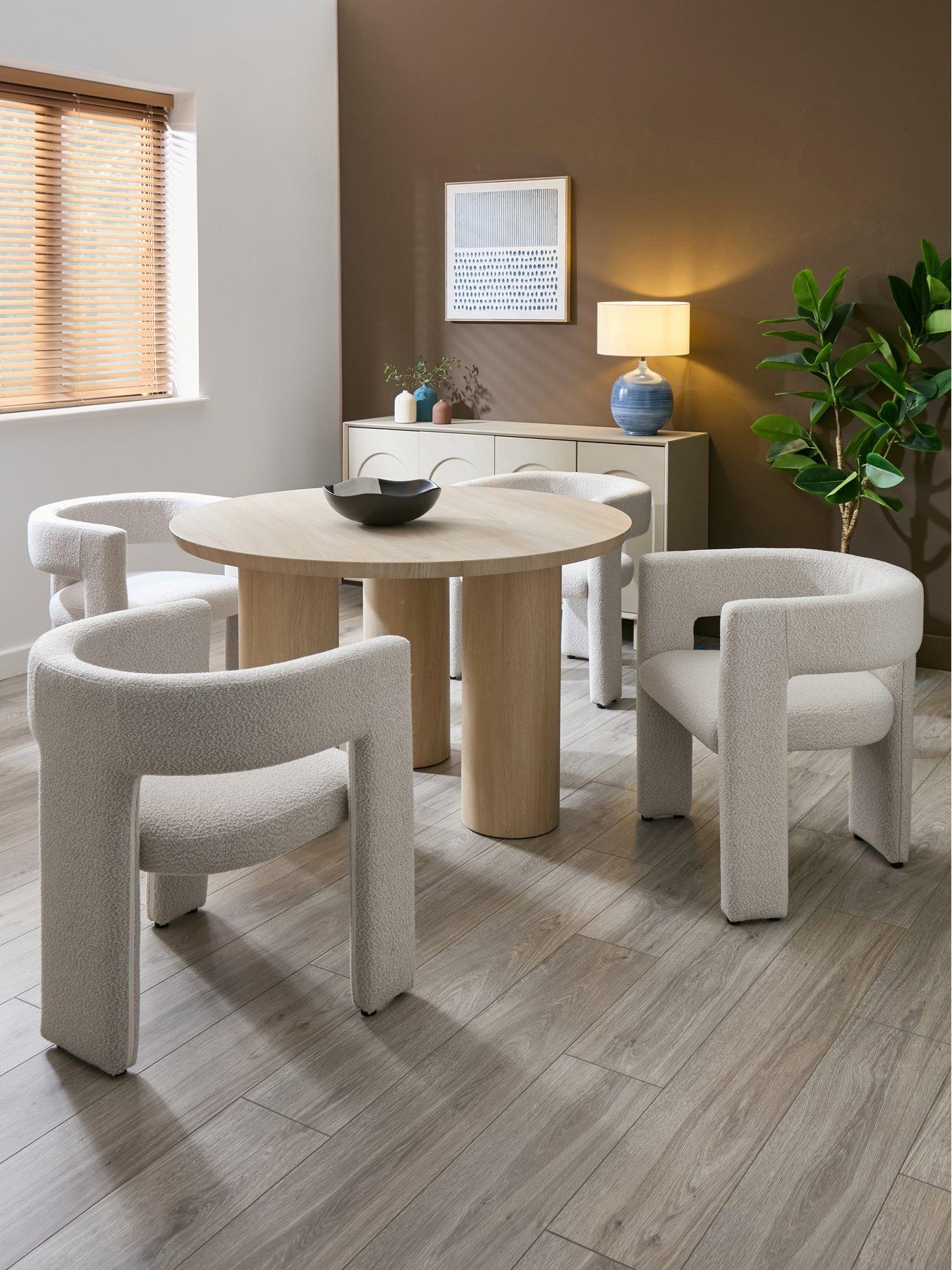 The Very Collection Arley 120 cm Round Dining Table + 4 Nell Boucle Dining Chairs - White Wash Oak/Cream - FSC® Certified