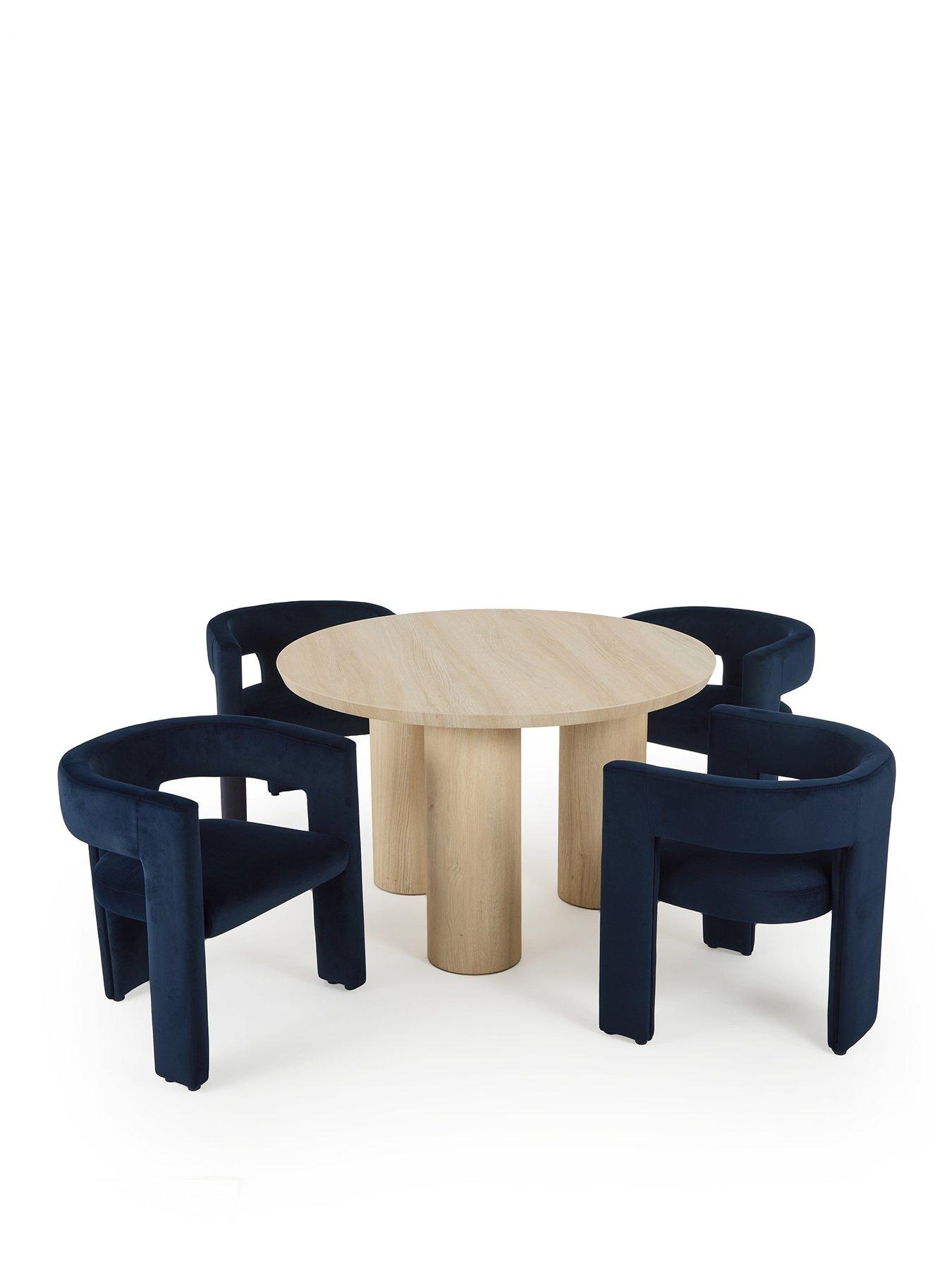 Image 2 of 5 of The Very Collection Arley 120&nbsp;cm Round Dining Table + 4 Nell&nbsp;Dining Chairs - White Wash Oak/Navy