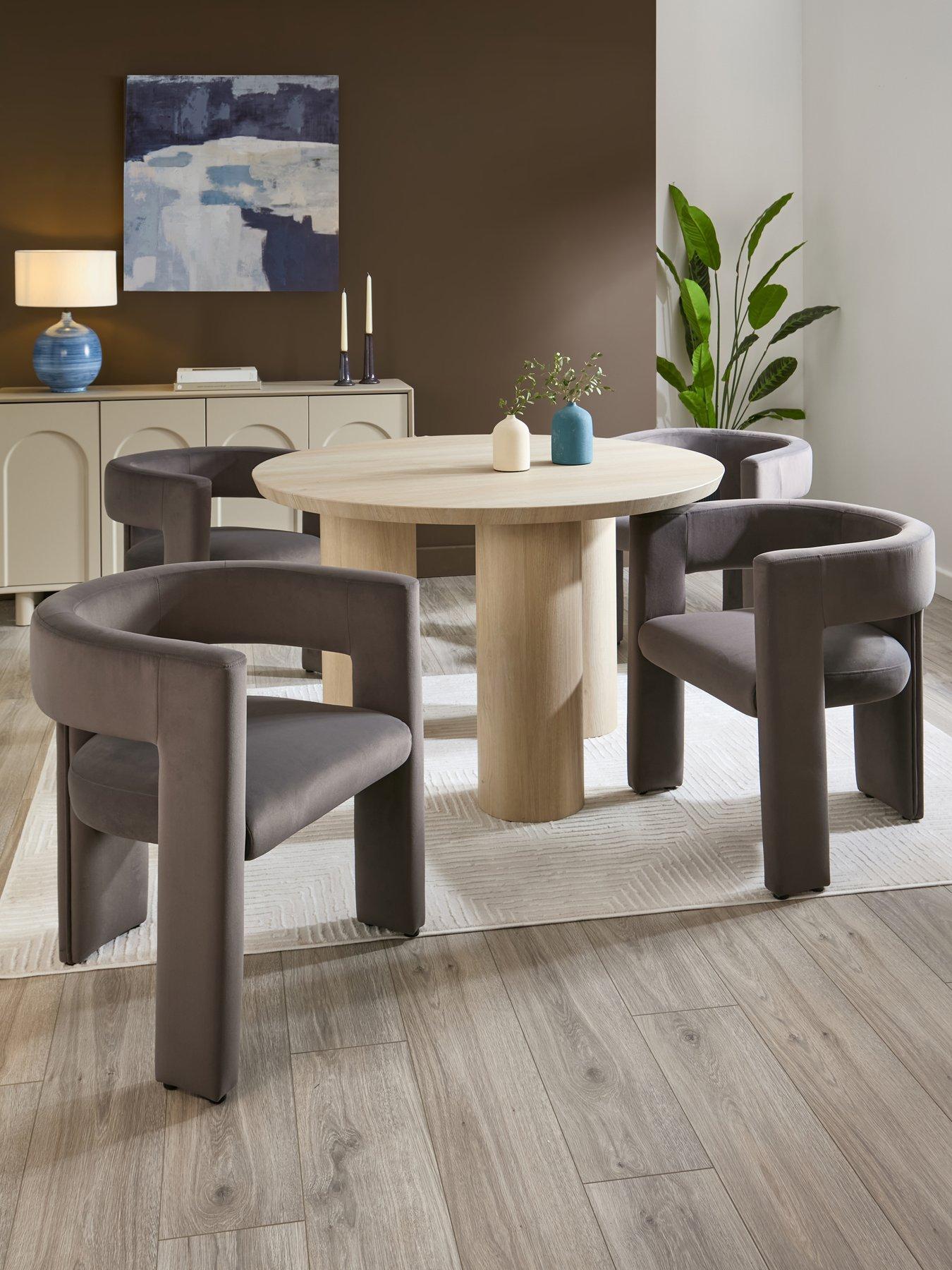 The Very Collection Arley 120 cm Round Dining Table + 4 Nell Dining Chairs - White Wash Oak/Grey - FSC® Certified