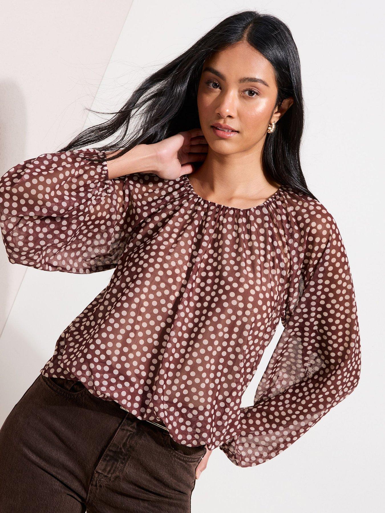 Image 1 of 4 of Friends Like These Mesh Spot Bubble Top - Brown