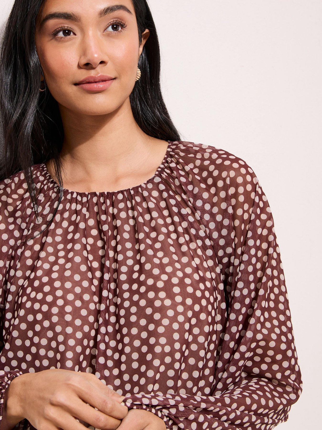 Image 2 of 4 of Friends Like These Mesh Spot Bubble Top - Brown