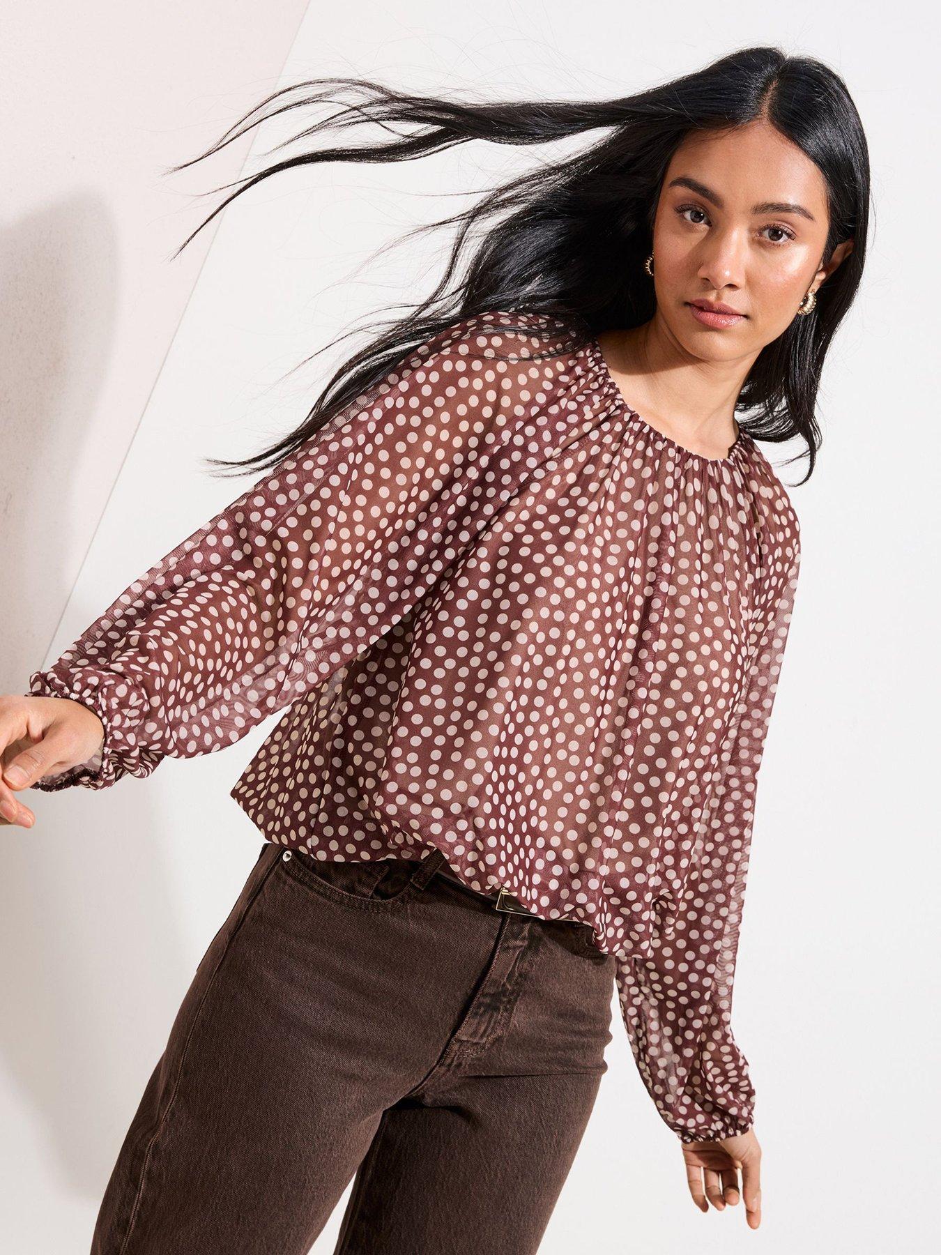 Image 3 of 4 of Friends Like These Mesh Spot Bubble Top - Brown