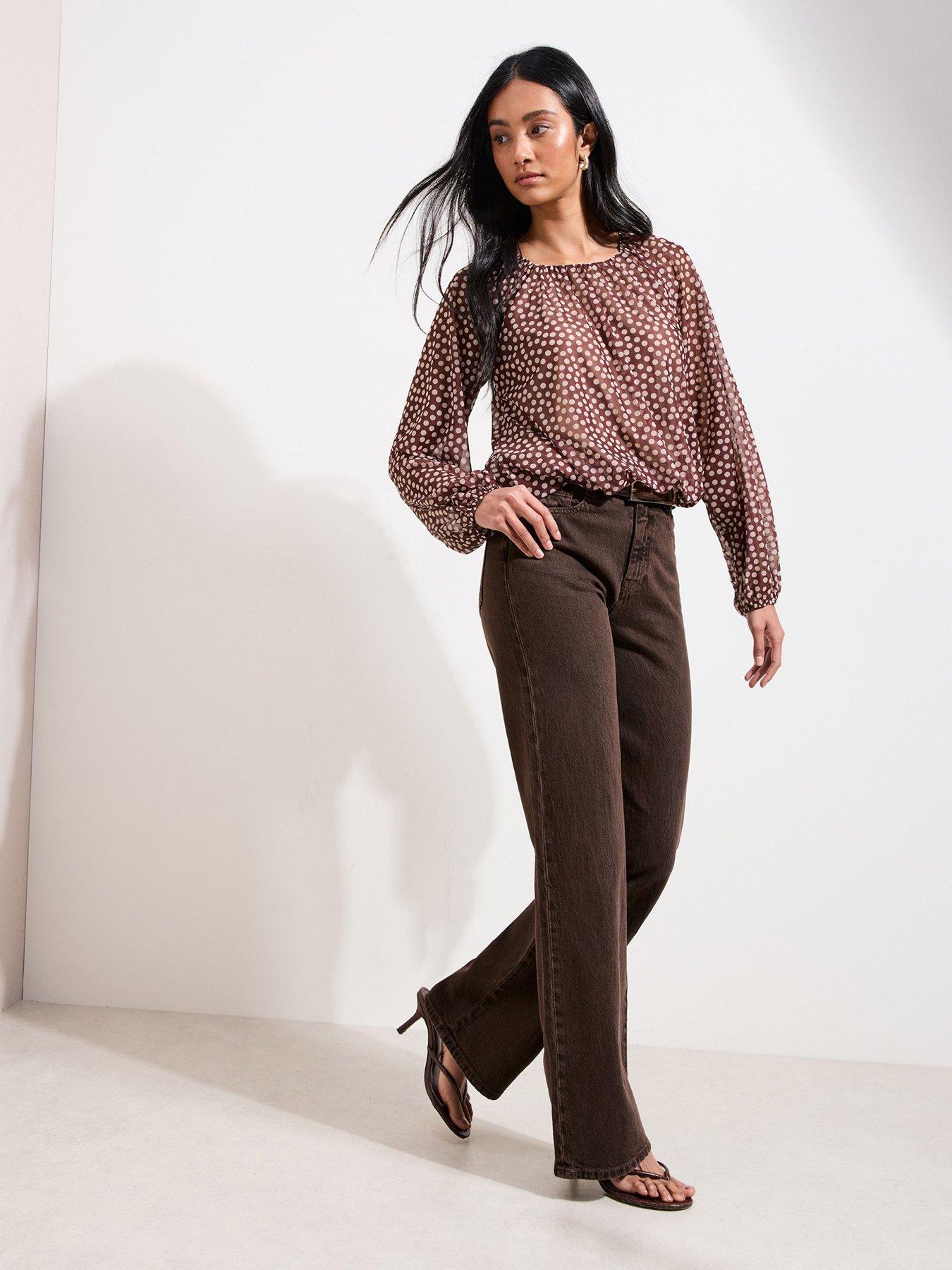Image 4 of 4 of Friends Like These Mesh Spot Bubble Top - Brown