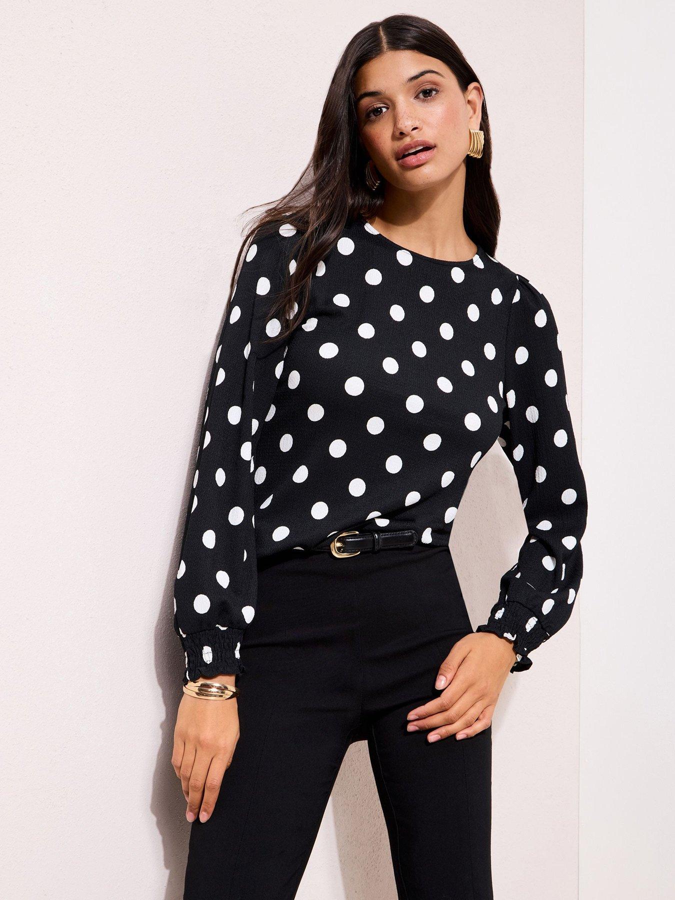 Image 1 of 4 of Friends Like These Shirred Cuff Polka Dot Top - Black