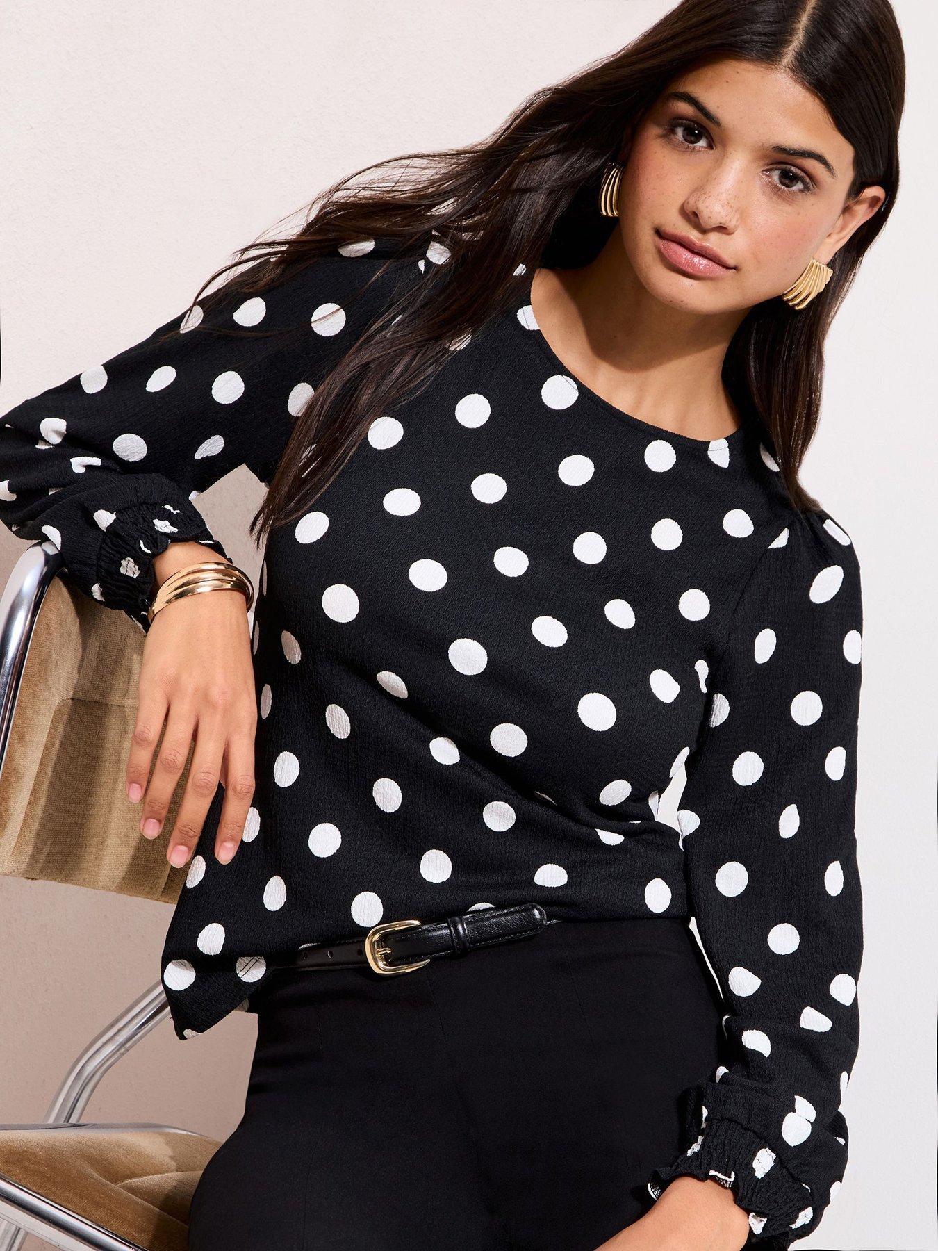 Image 2 of 4 of Friends Like These Shirred Cuff Polka Dot Top - Black