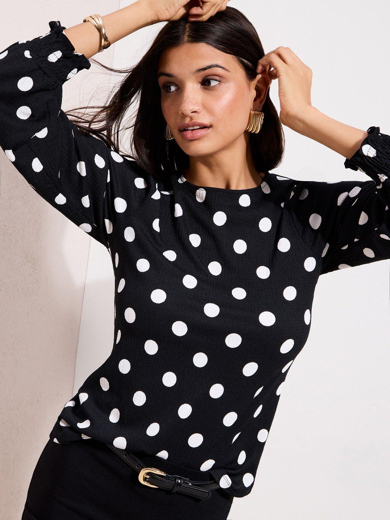 Image 3 of 4 of Friends Like These Shirred Cuff Polka Dot Top - Black