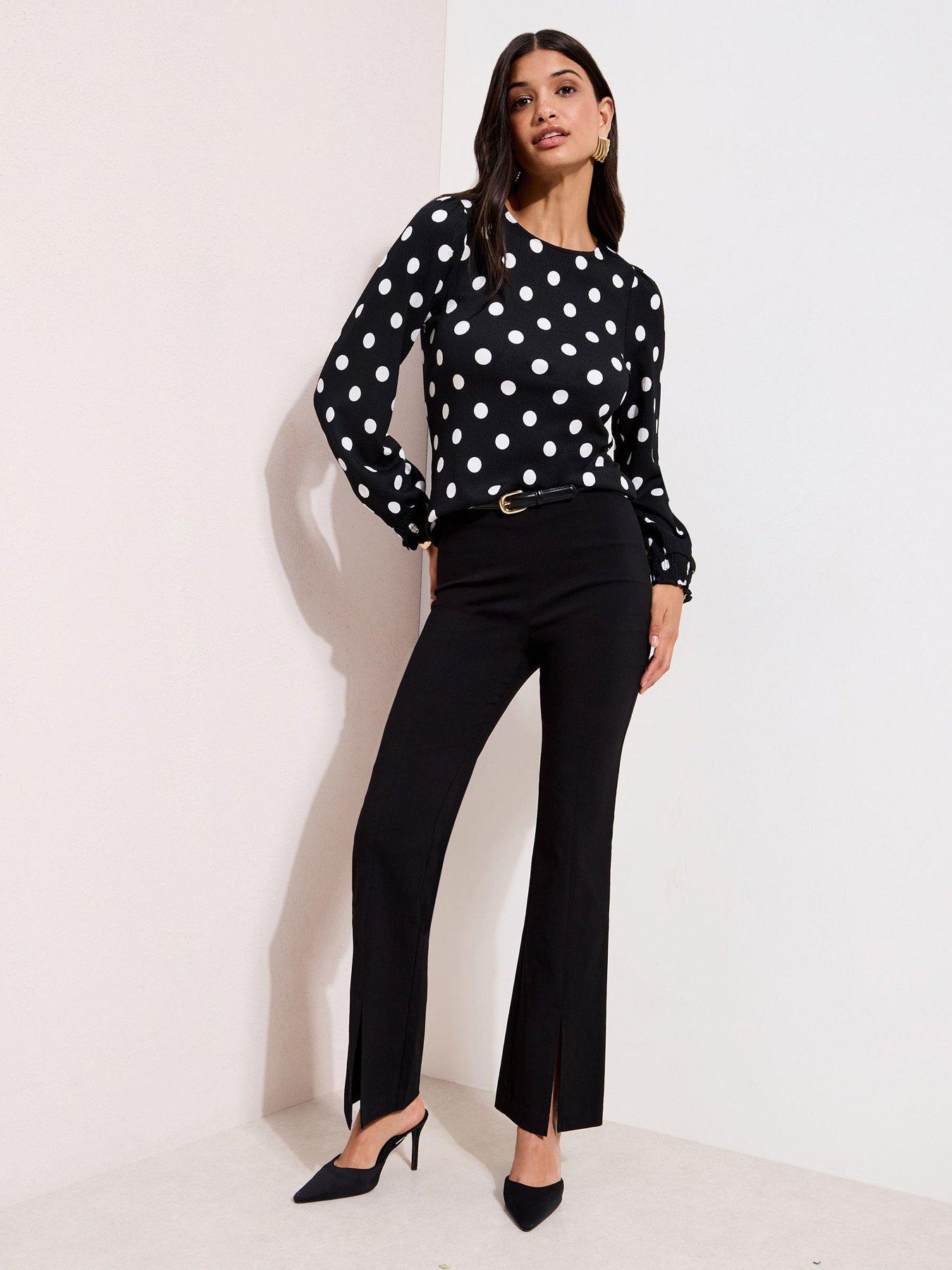 Image 4 of 4 of Friends Like These Shirred Cuff Polka Dot Top - Black