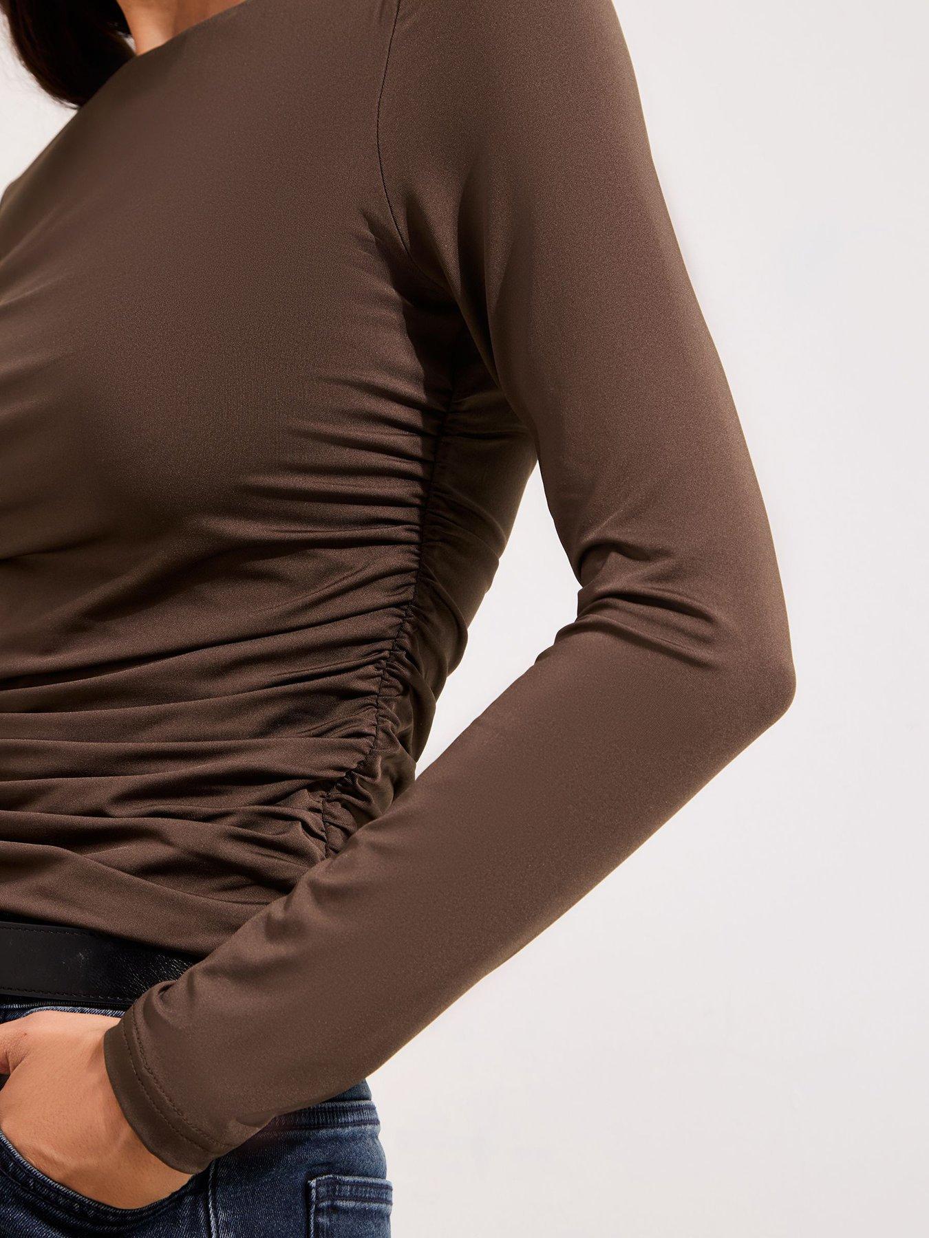 friends-like-these-ruched-sided-long-sleeve-top-brownoutfit