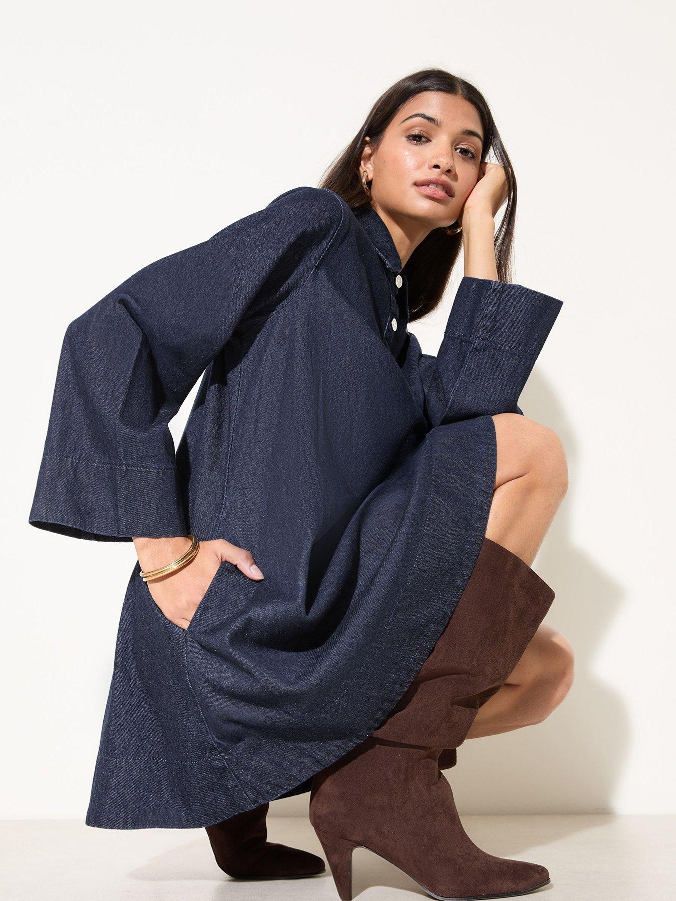 friends-like-these-denim-trapeze-long-sleeve-mini-dress-blueoutfit