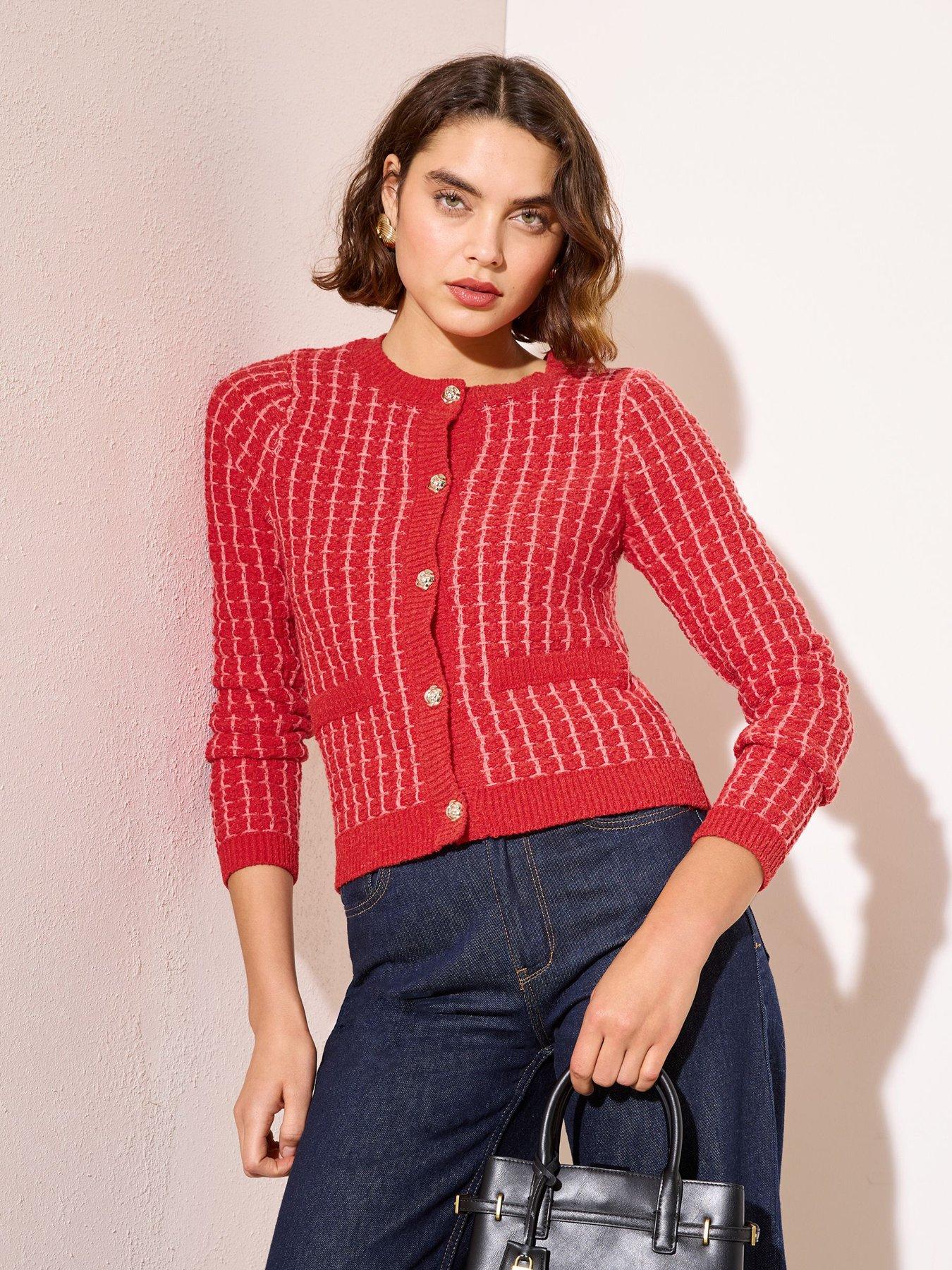 Friends Like These Long Sleeve Boucle Knitted Cardigan - Red