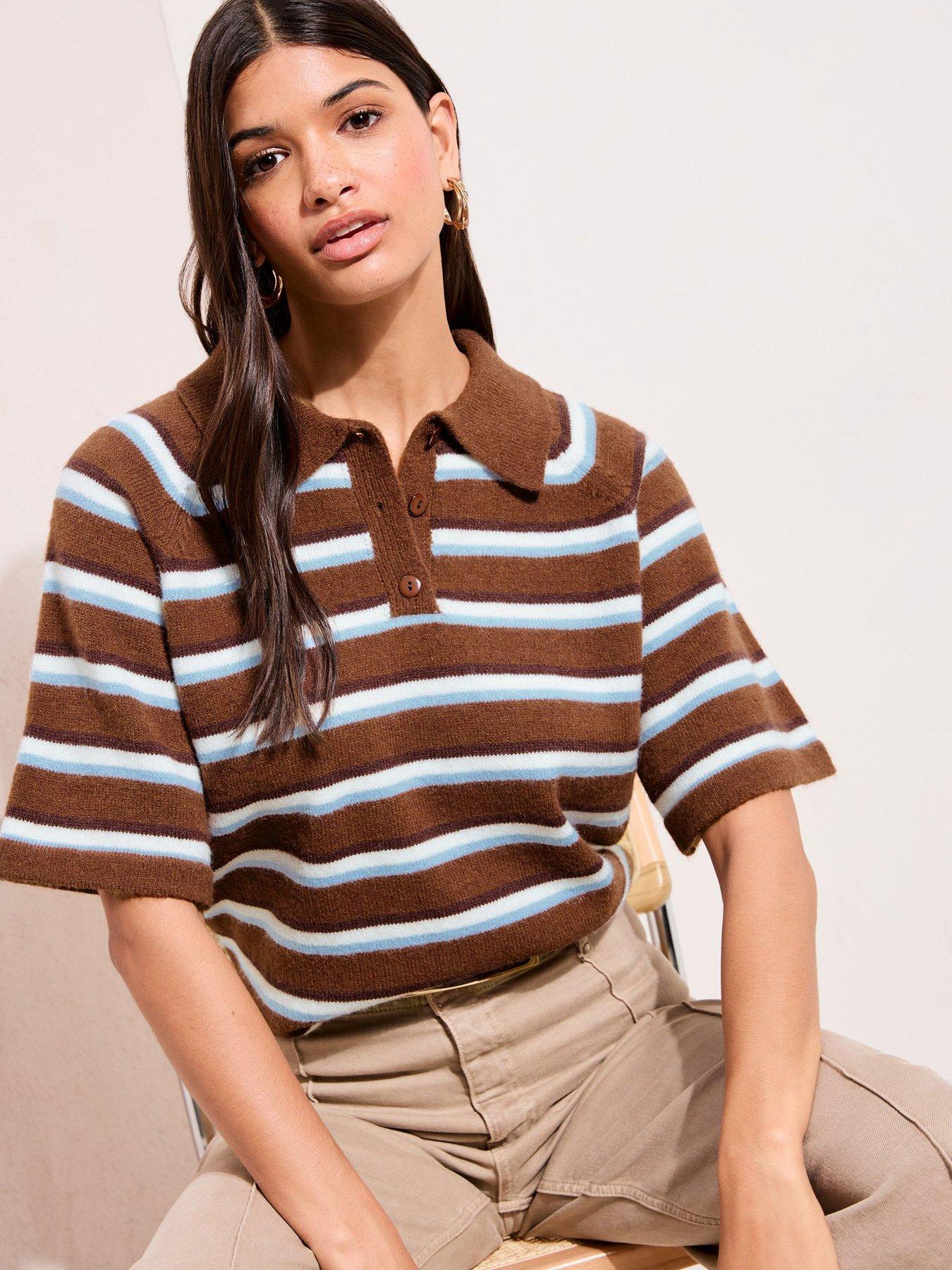 Friends Like These Stripe Collar Tee - Brown