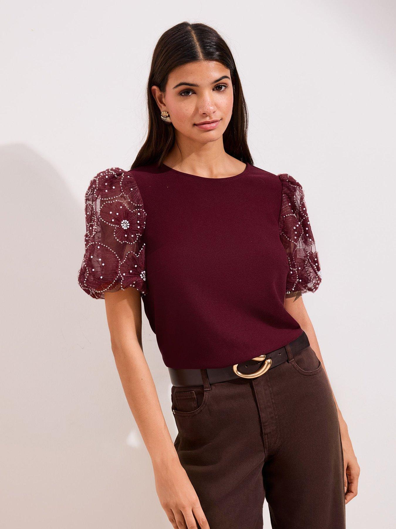 Image 1 of 4 of Friends Like These Puff Sleeve T-Shirt - Burgundy