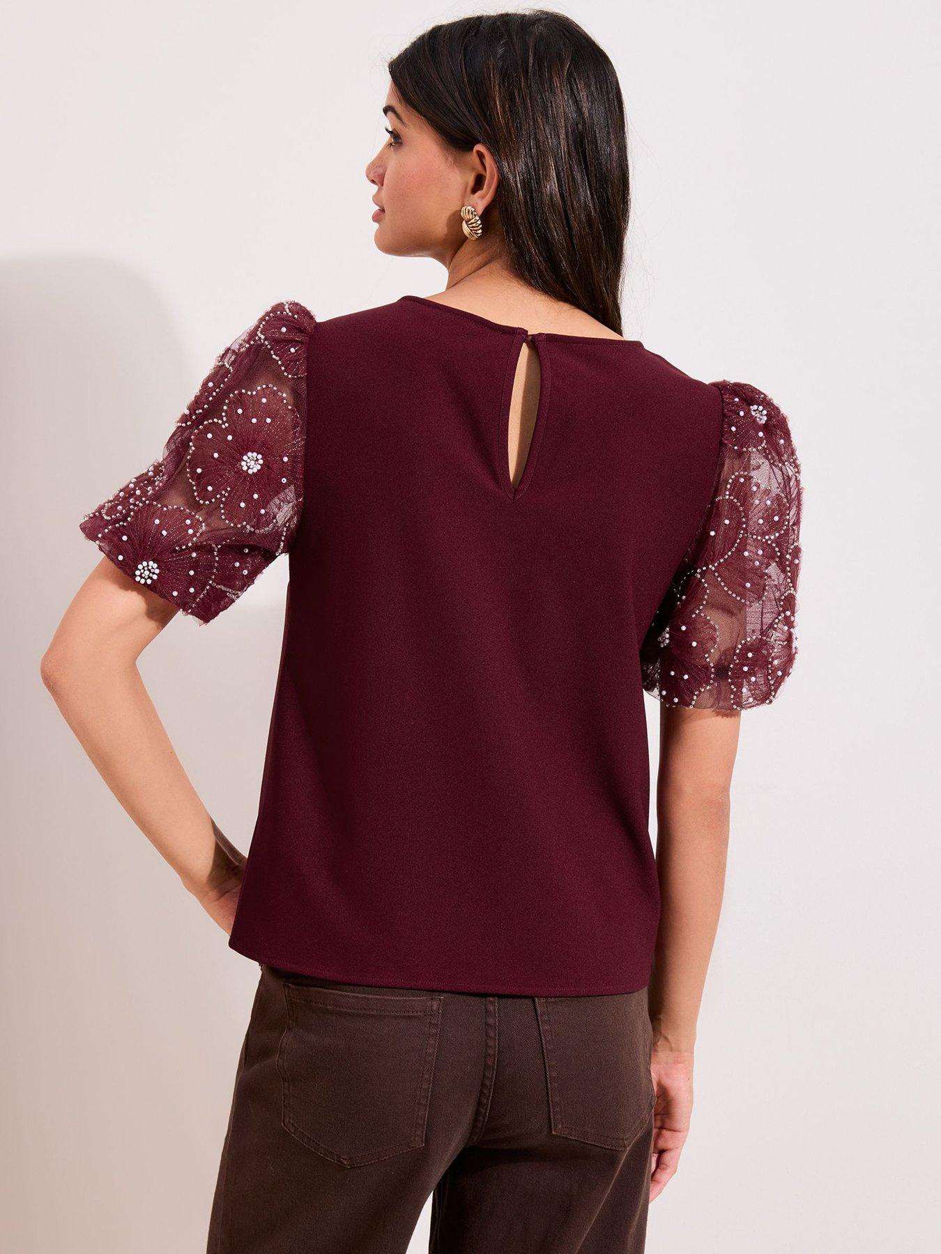 Image 2 of 4 of Friends Like These Puff Sleeve T-Shirt - Burgundy