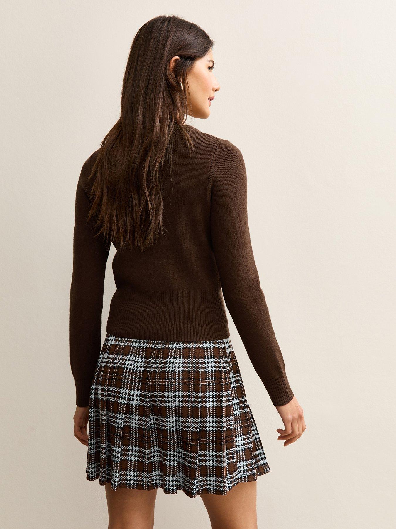 Image 2 of 4 of New Look Scalloped Trim Knit Cardigan - Brown