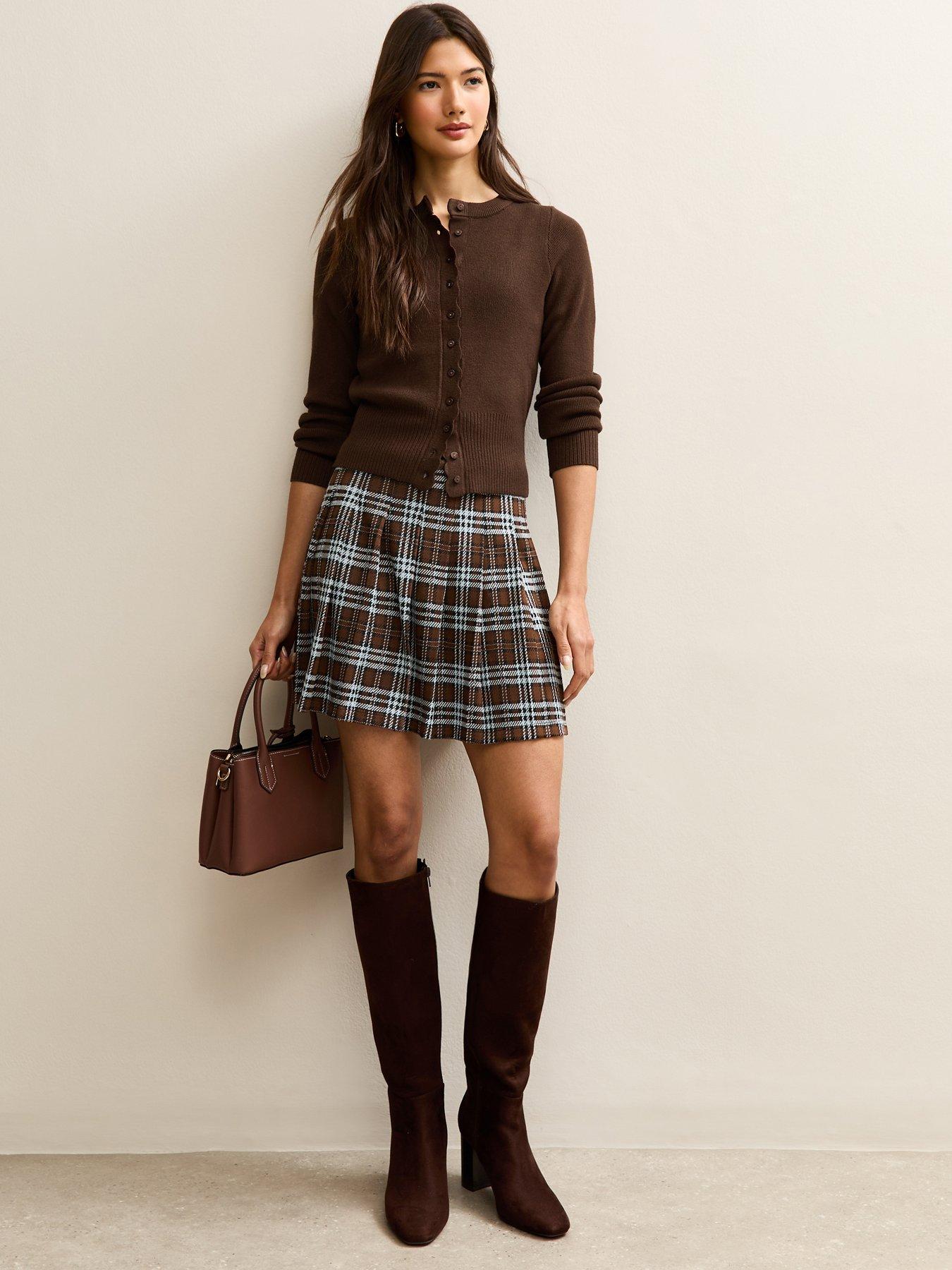 Image 3 of 4 of New Look Scalloped Trim Knit Cardigan - Brown