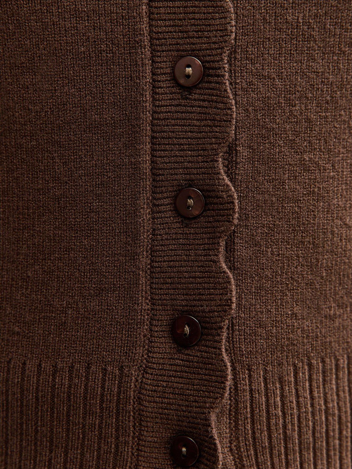 Image 4 of 4 of New Look Scalloped Trim Knit Cardigan - Brown