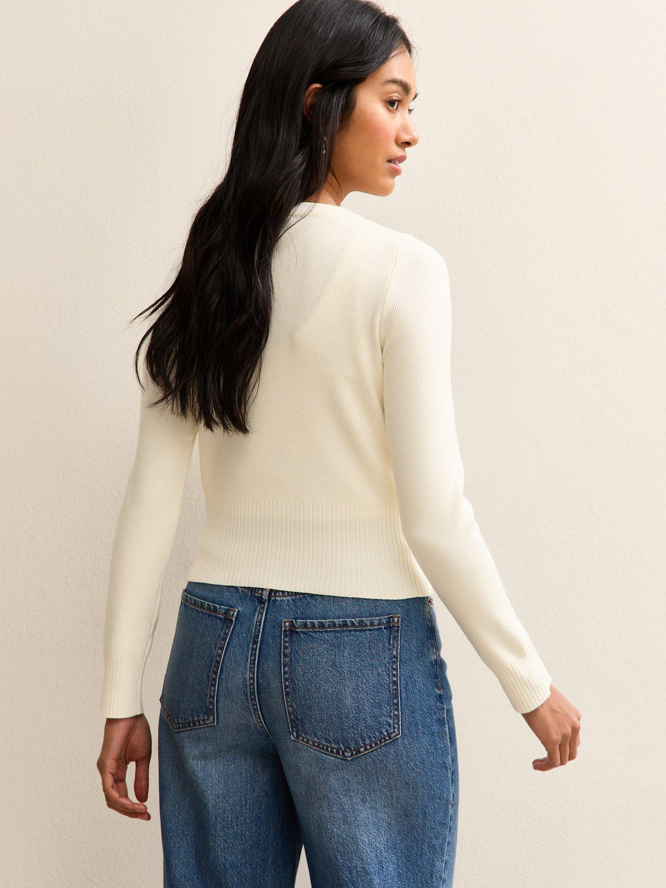 Image 2 of 5 of New Look Scalloped Trim Compact Knit Cardigan - Cream
