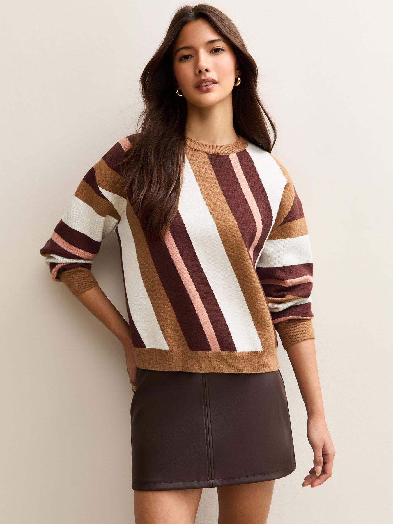 New Look Diagonal Stripe Jumper - Brown