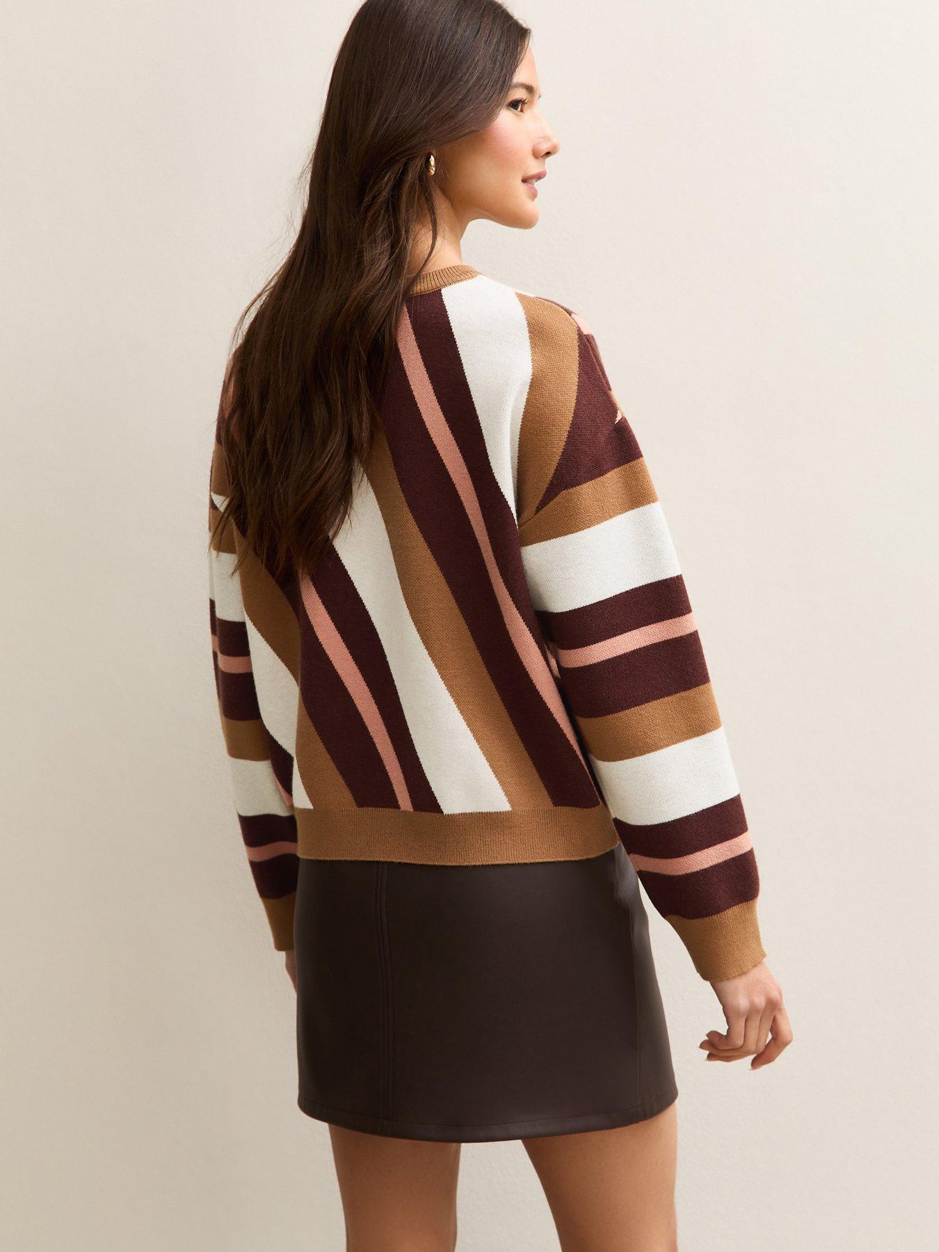 Image 2 of 5 of New Look Diagonal Stripe Jumper - Brown