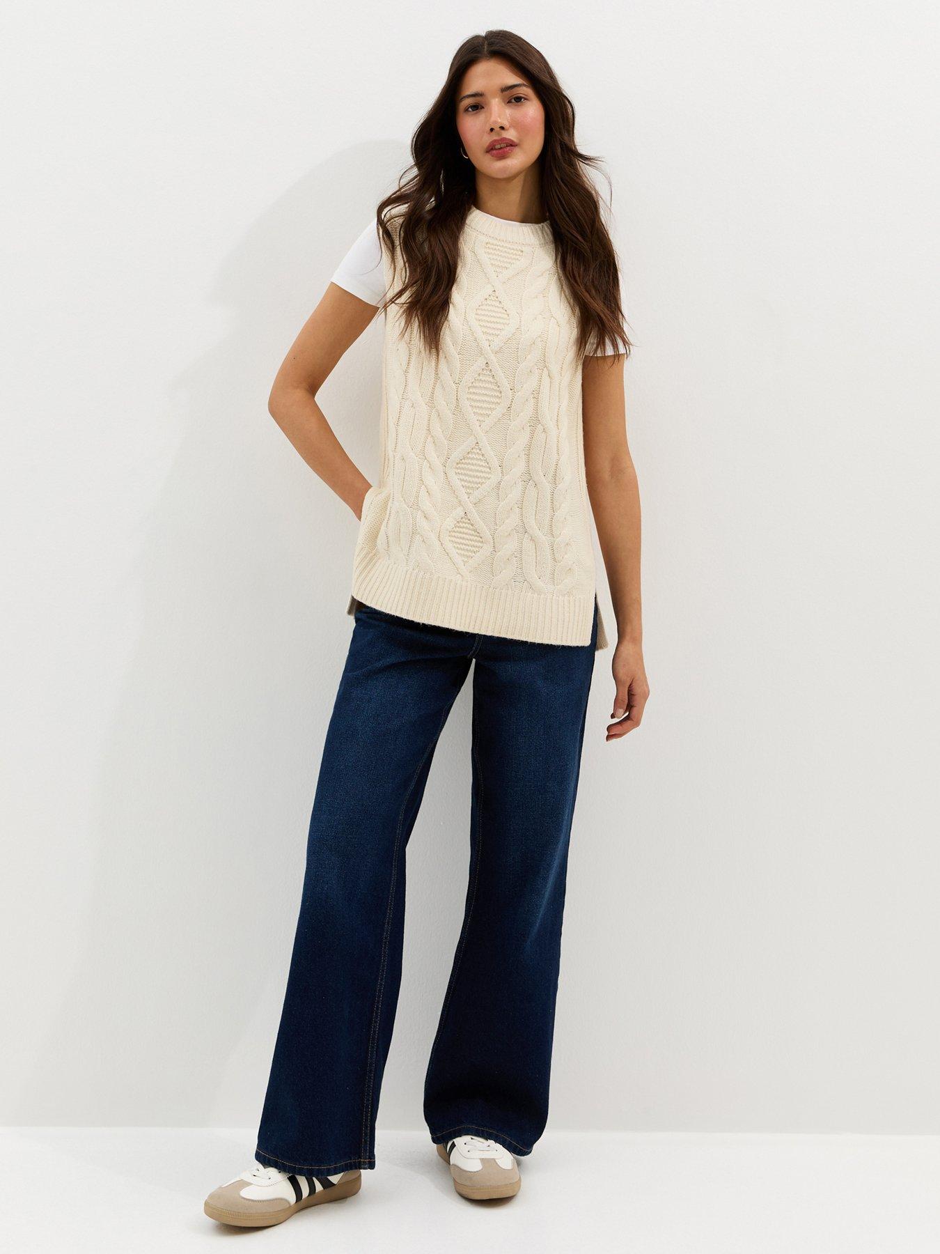 Image 3 of 5 of New Look Cable Knit Longline Tabard - Cream