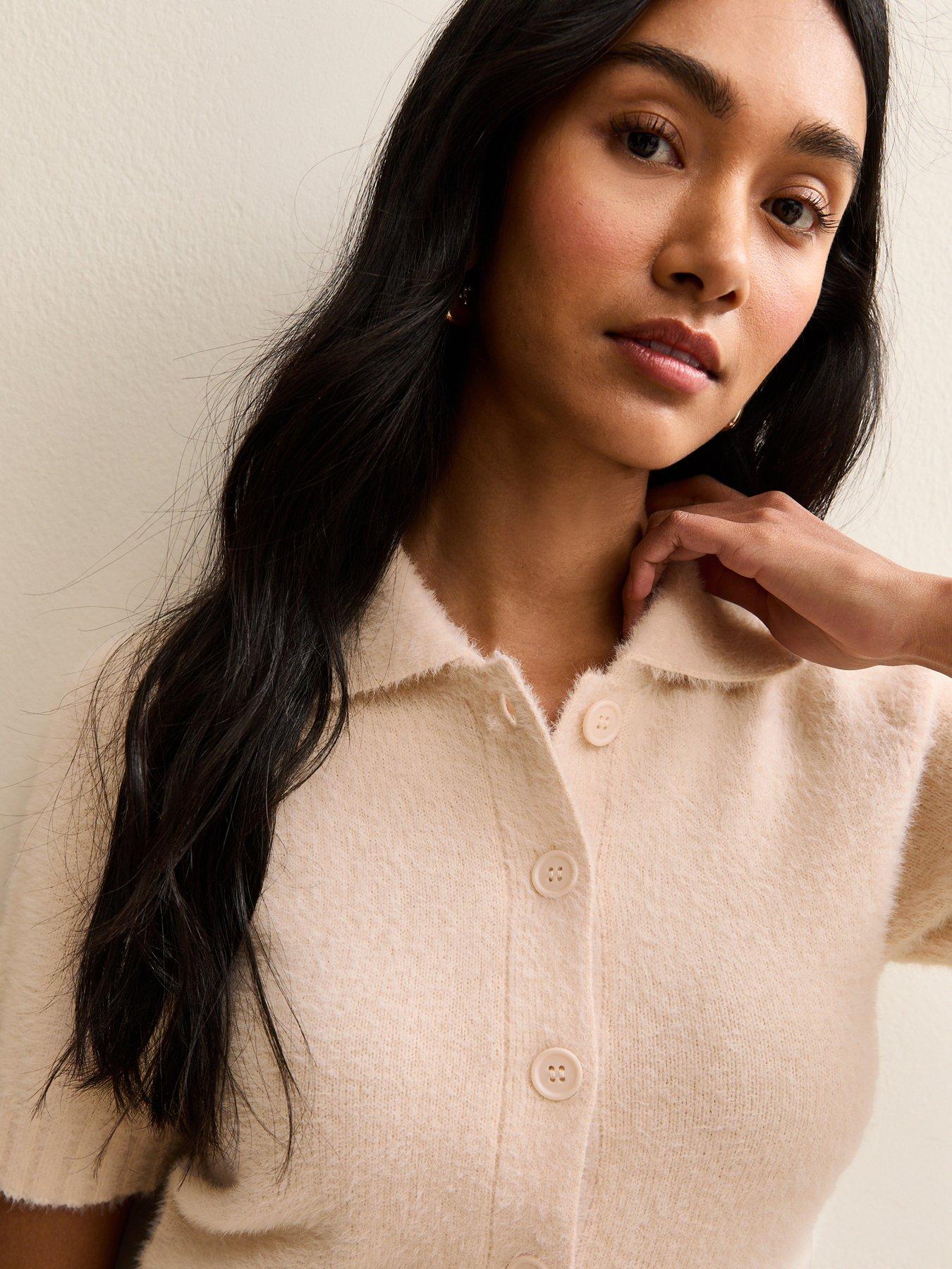 new-look-knitted-short-sleeve-collared-cardigan-whiteoutfit