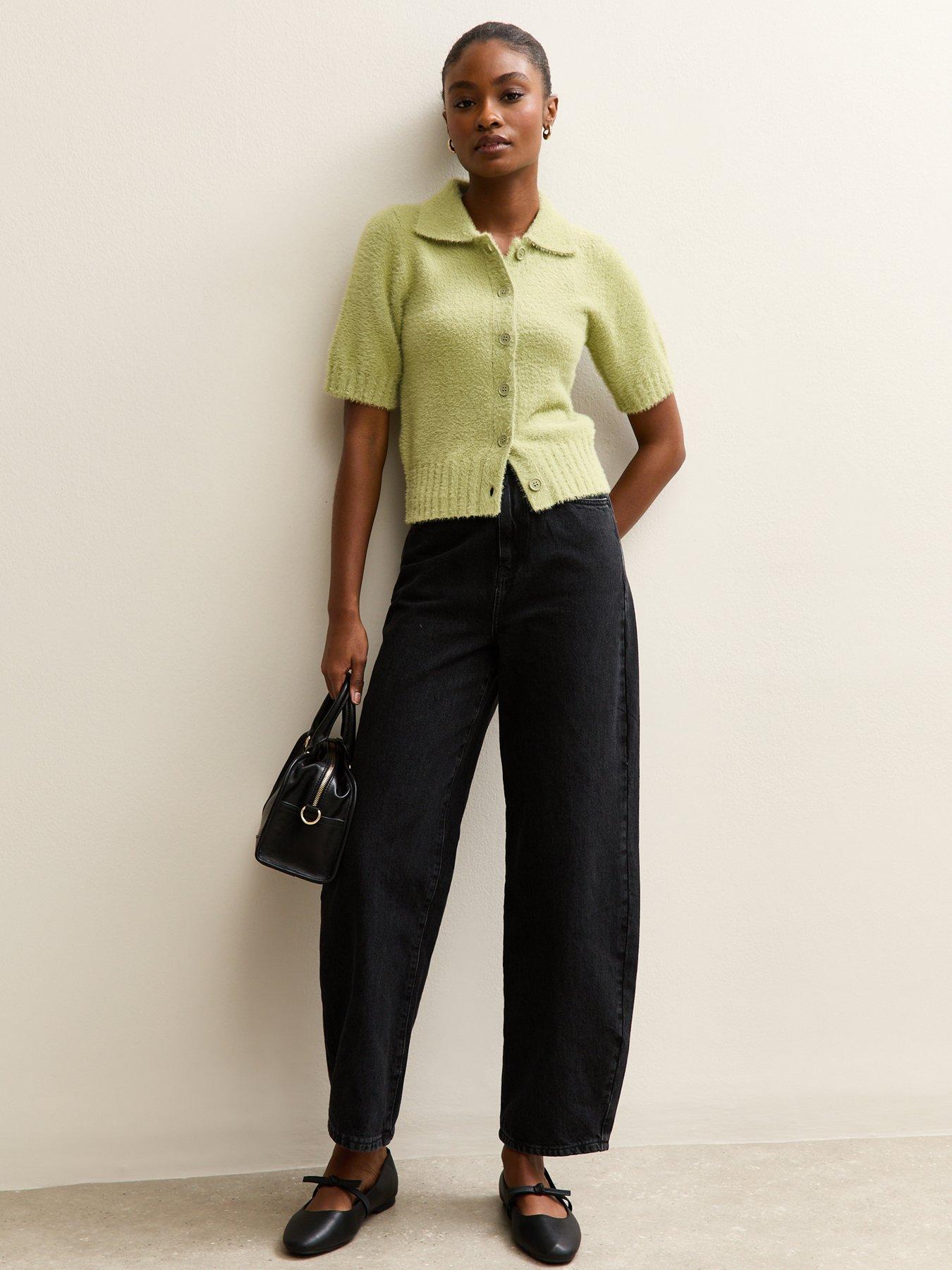 Image 3 of 6 of New Look Knitted Short Sleeve Collared Cardigan - Light Green