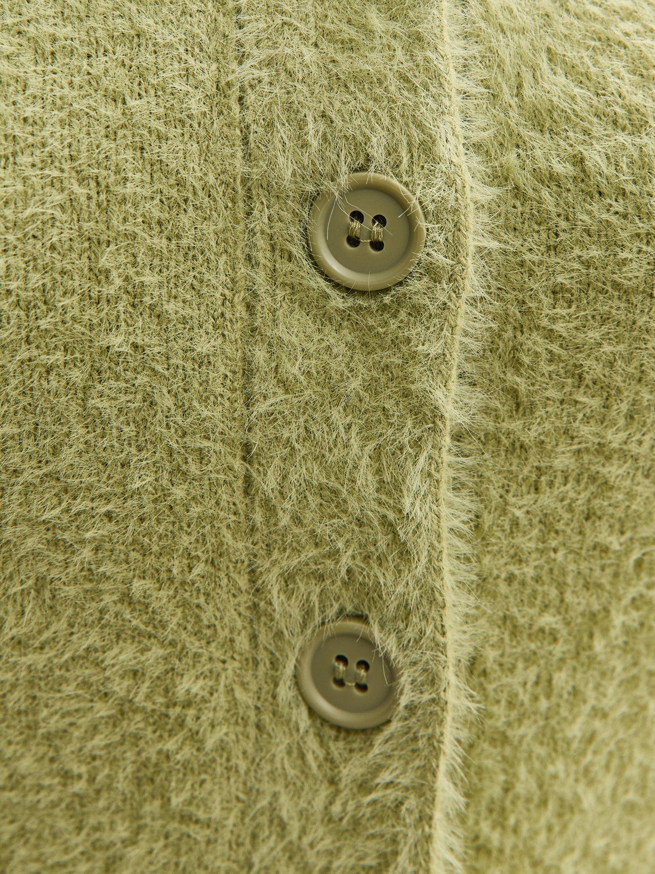 Image 6 of 6 of New Look Knitted Short Sleeve Collared Cardigan - Light Green