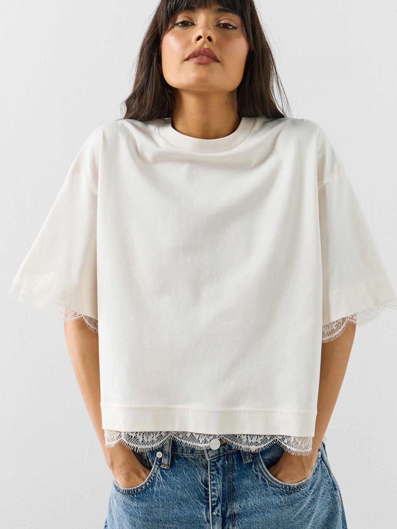 AllSaints Nia Lace T-Shirt - Arctic White