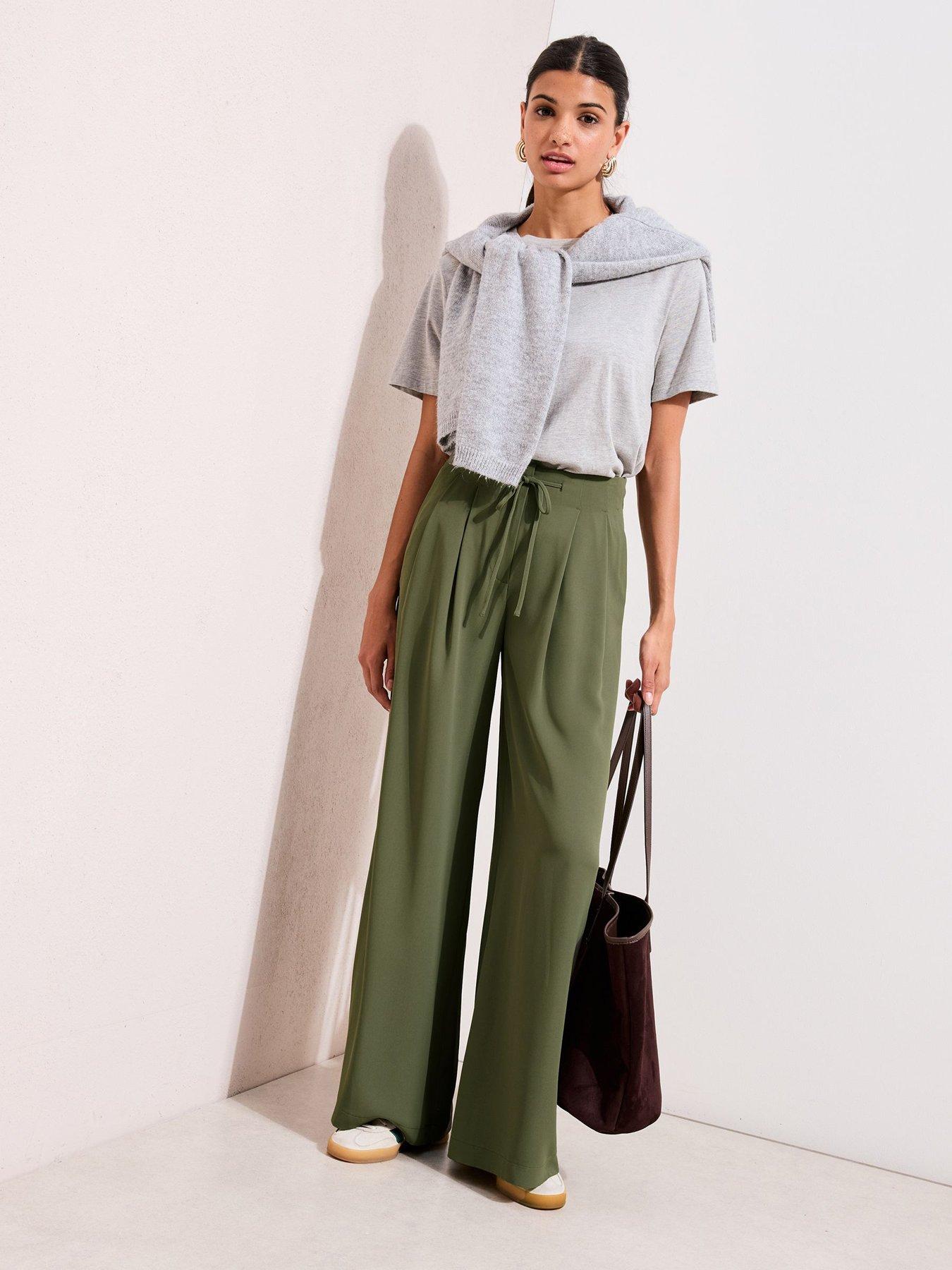 Friends Like These Tie Waist Detail Palazzo Trousers - Green