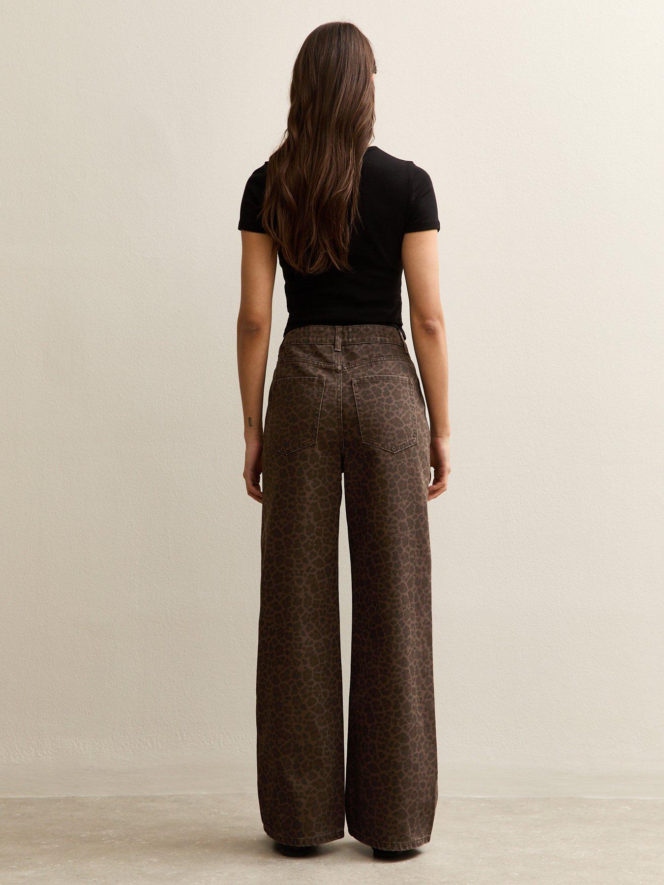 Image 2 of 5 of New Look Leopard Print Wide Leg Jeans - Brown