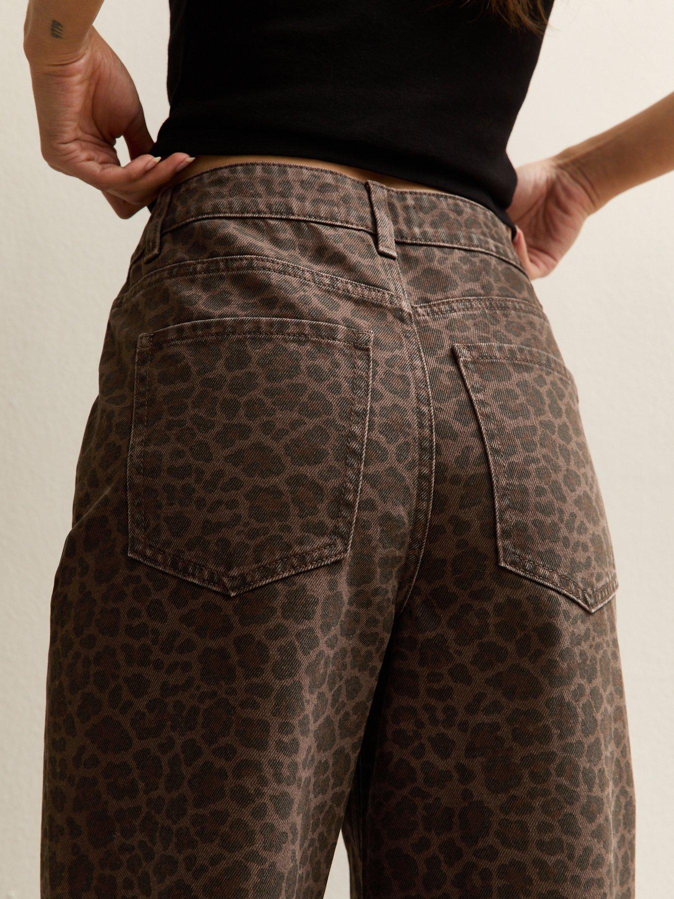 Image 5 of 5 of New Look Leopard Print Wide Leg Jeans - Brown