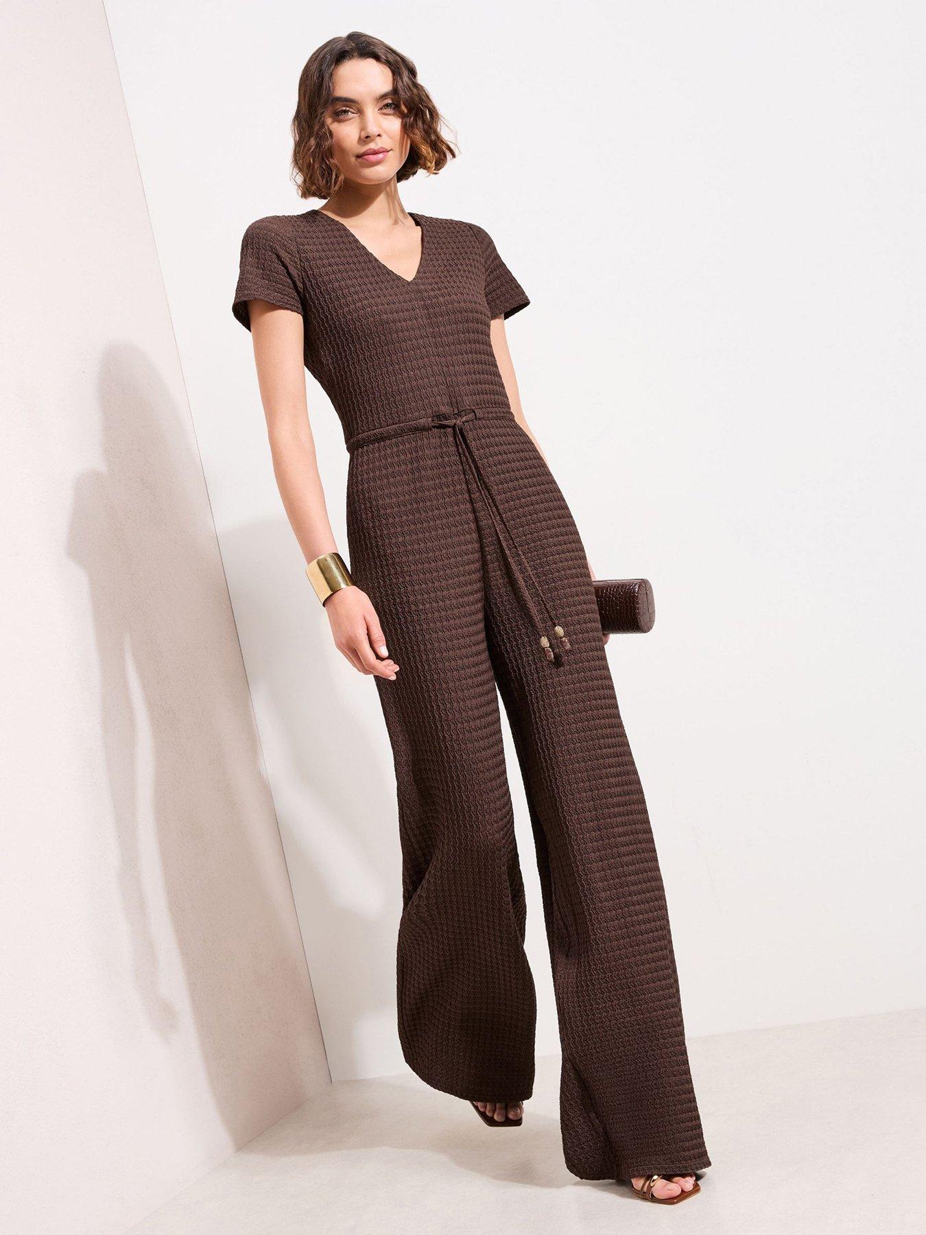 Friends Like These Beaded Drawstring Textured Jersey Jumpsuit - Brown