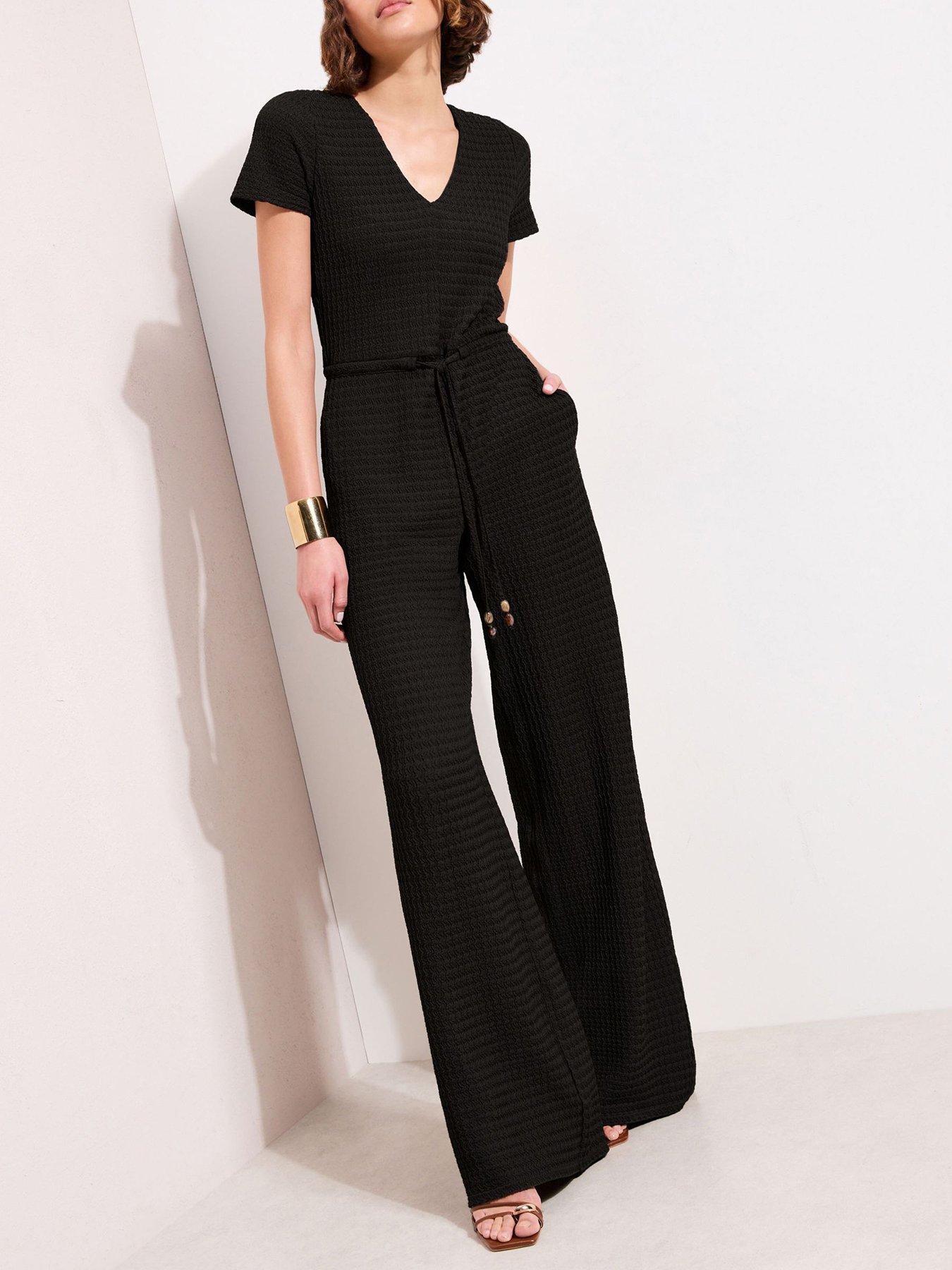Image 1 of 4 of Friends Like These Beaded Drawstring Textured Jersey Jumpsuit - Black