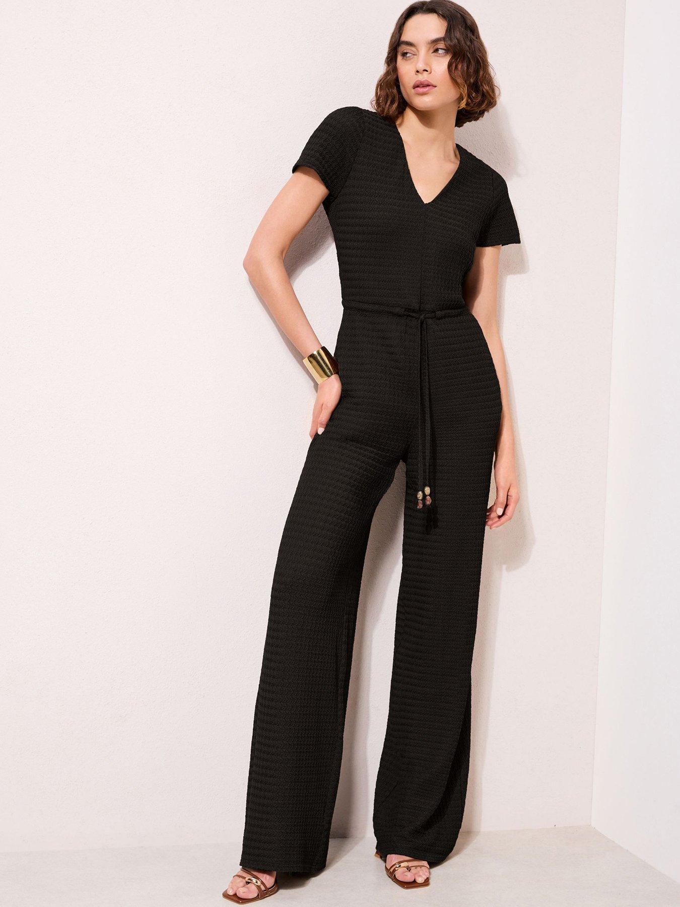 Image 3 of 4 of Friends Like These Beaded Drawstring Textured Jersey Jumpsuit - Black