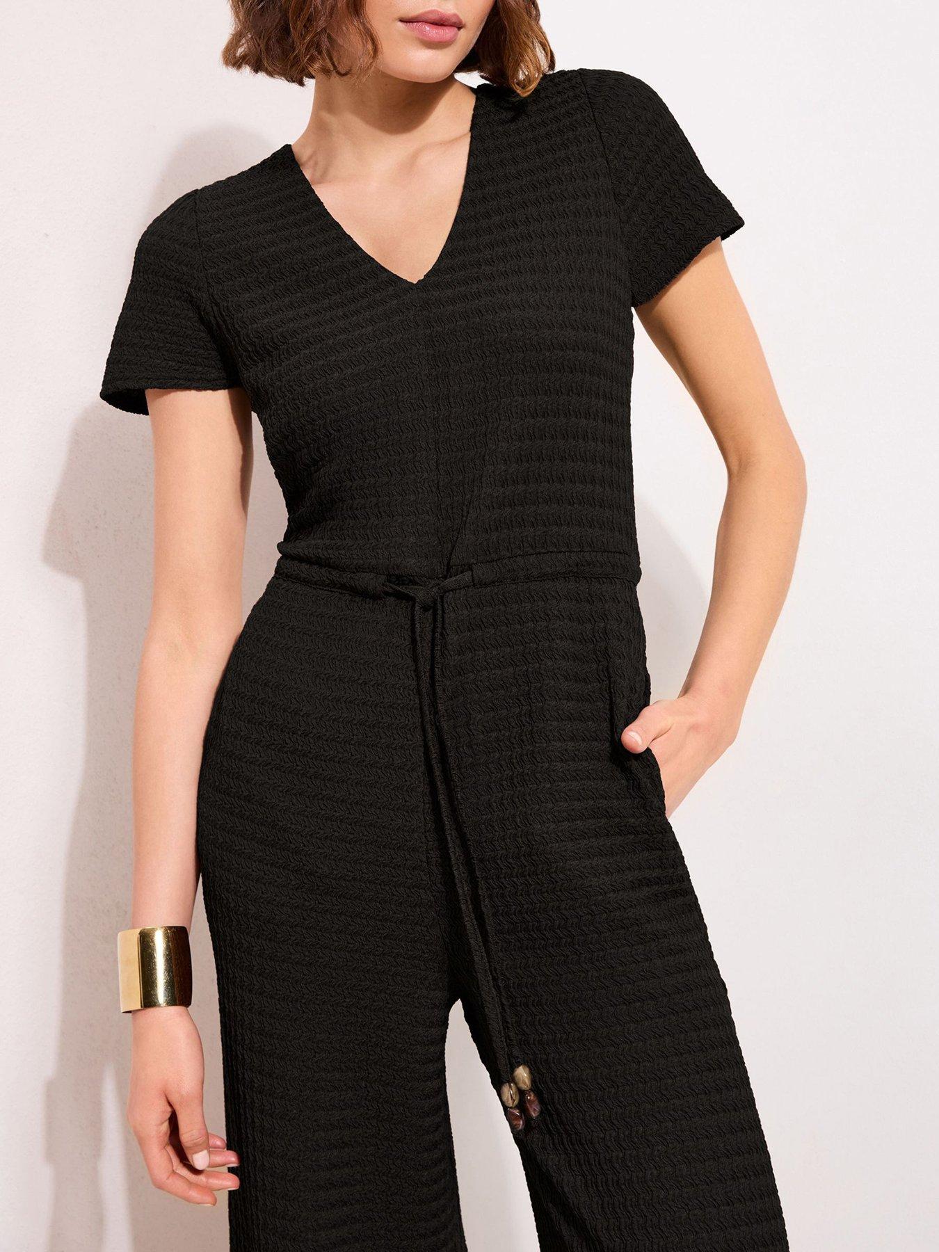 Image 4 of 4 of Friends Like These Beaded Drawstring Textured Jersey Jumpsuit - Black