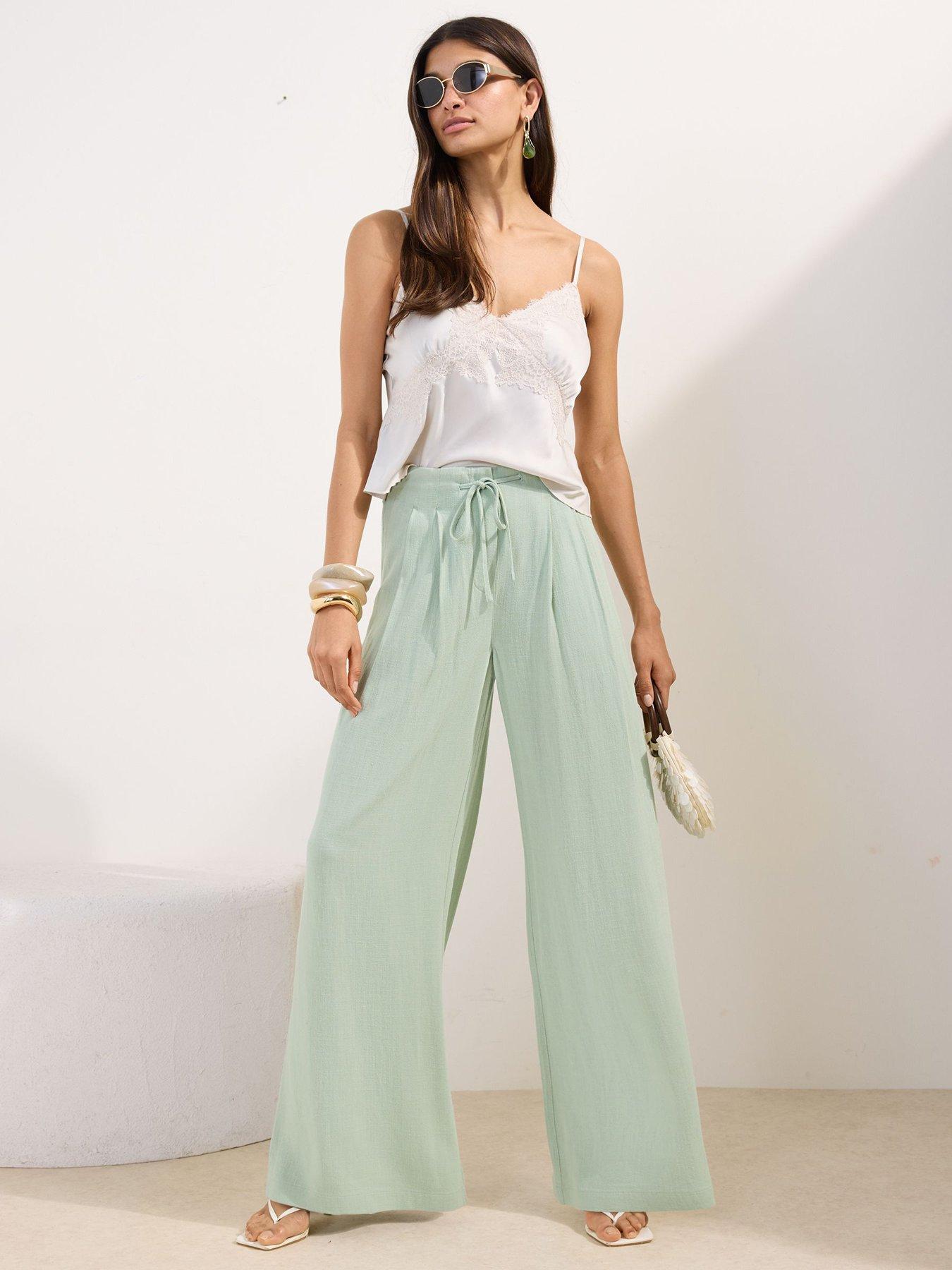 Image 3 of 4 of Friends Like These Tie Front Linen Palazzo Pants - Green