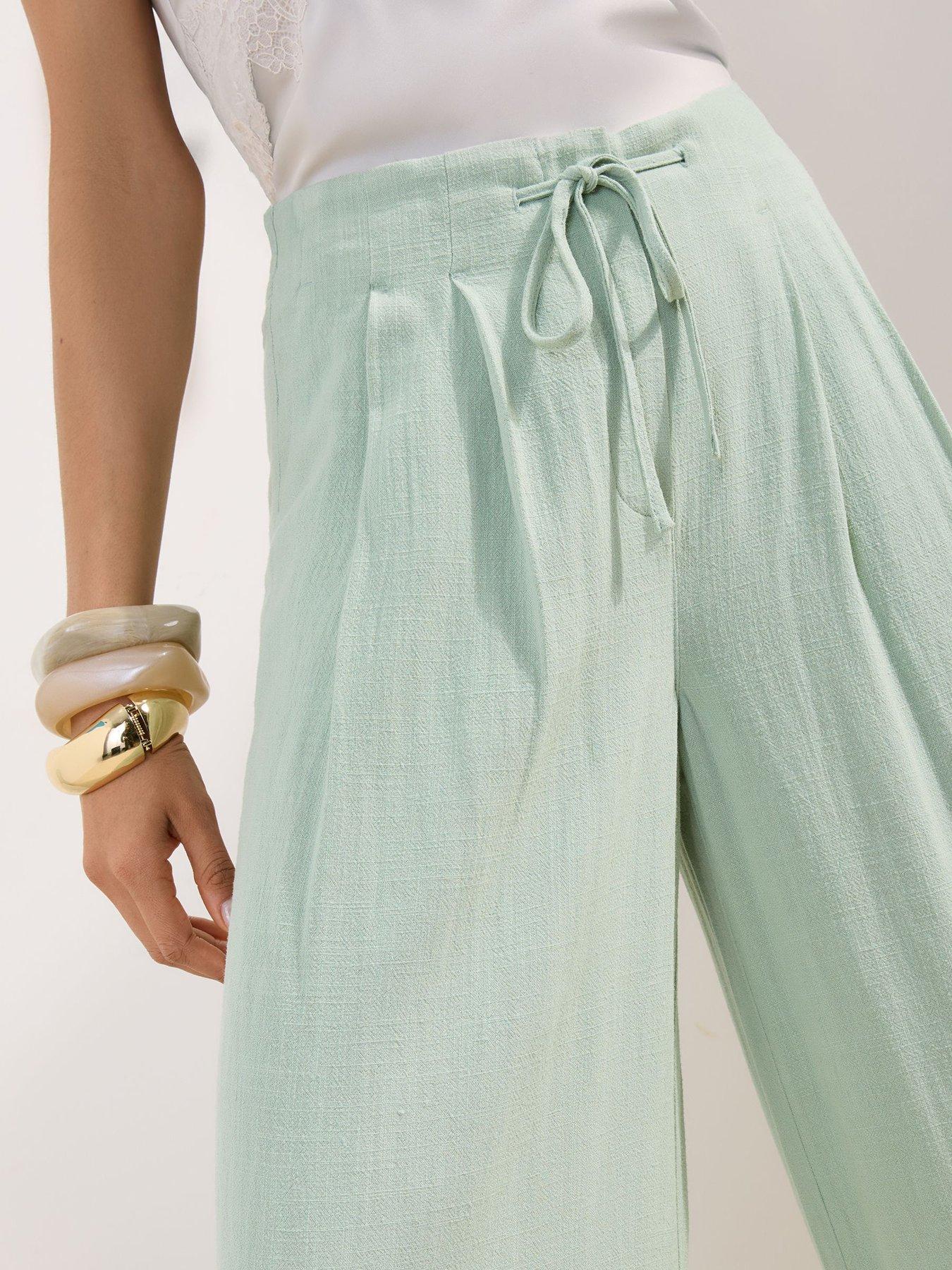 Image 4 of 4 of Friends Like These Tie Front Linen Palazzo Pants - Green