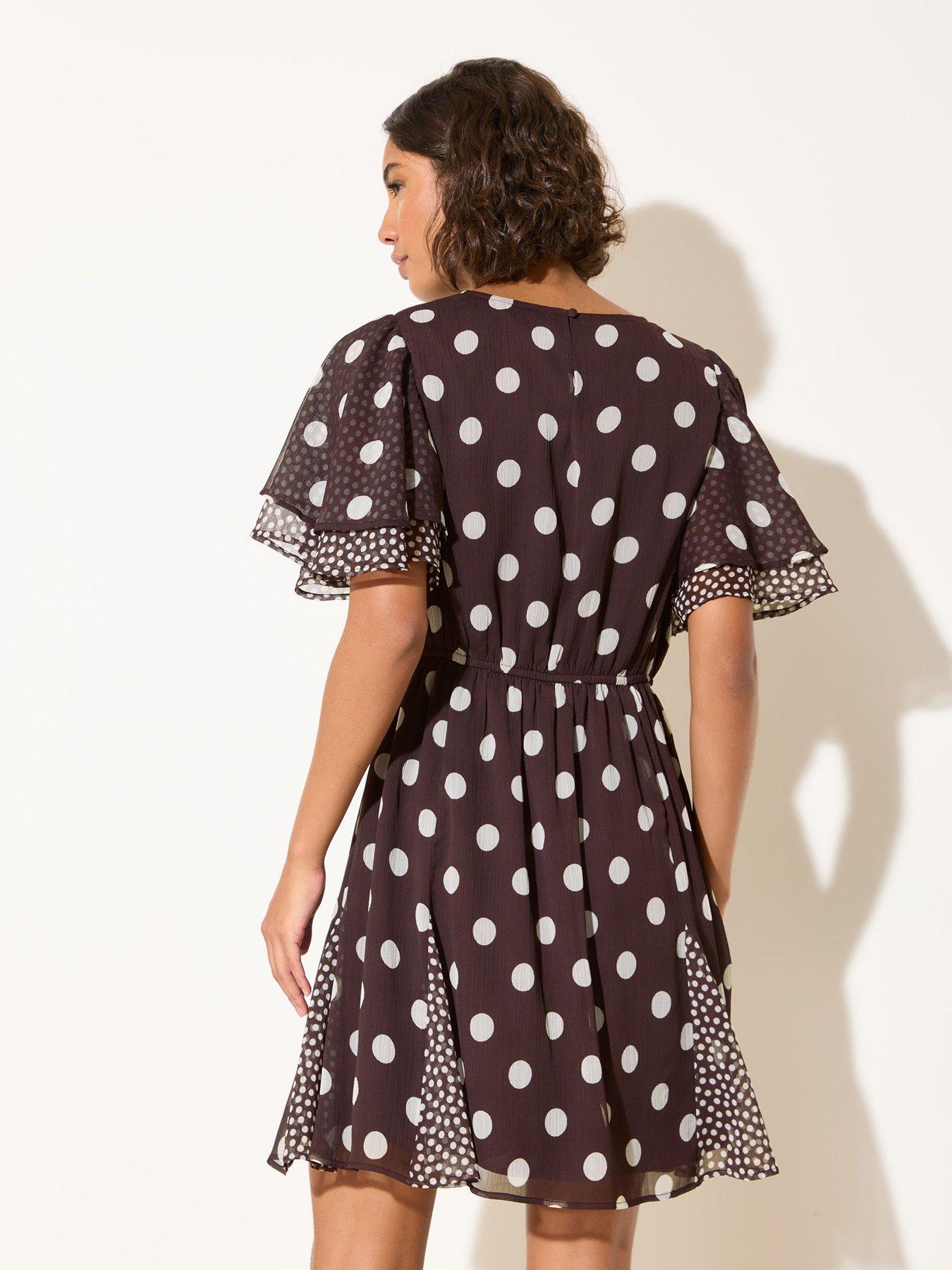 Image 2 of 6 of Friends Like These Tiered Flutter Sleeve Chiffon Mini Dress - Brown/Cream