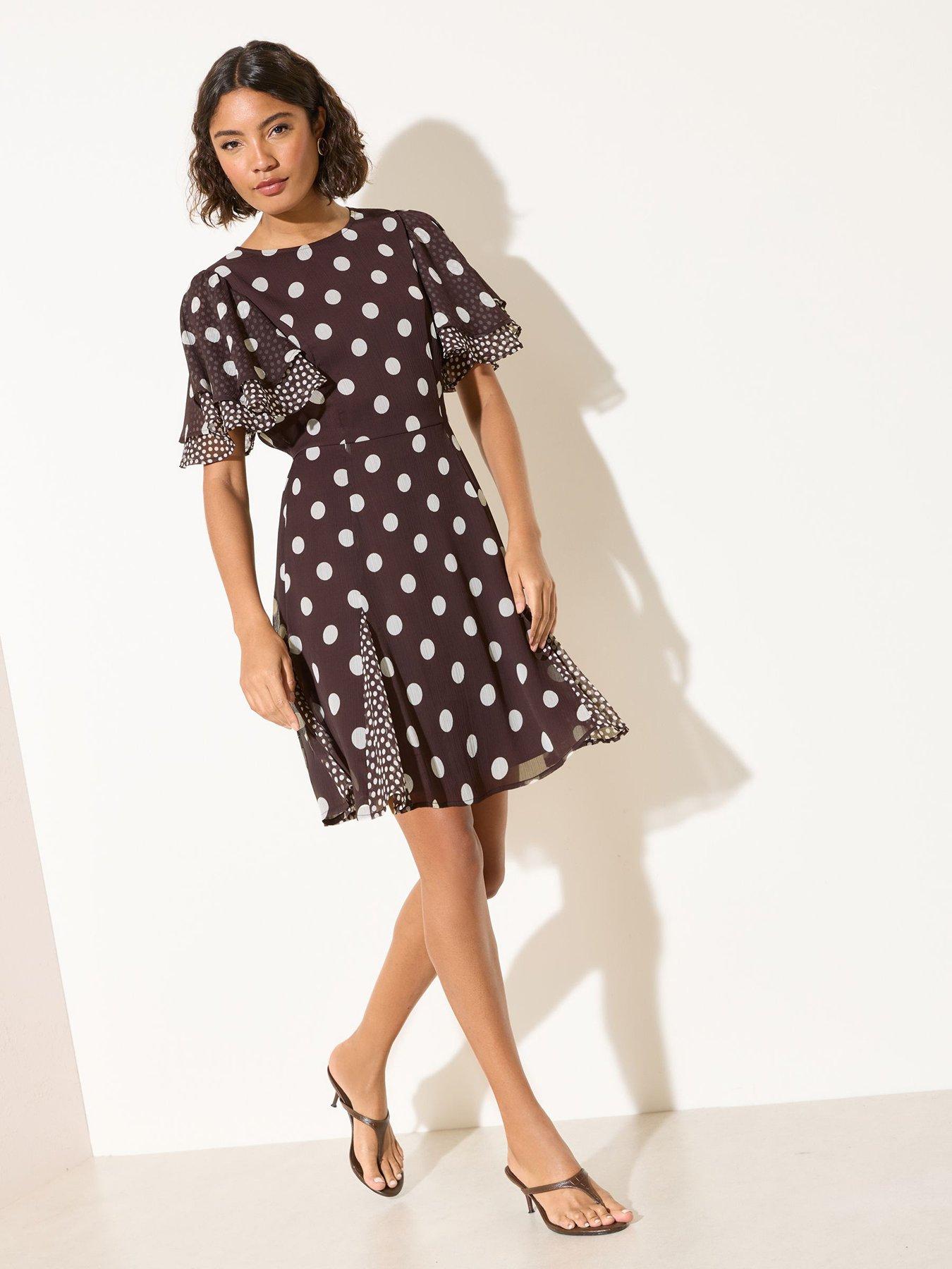 Image 6 of 6 of Friends Like These Tiered Flutter Sleeve Chiffon Mini Dress - Brown/Cream