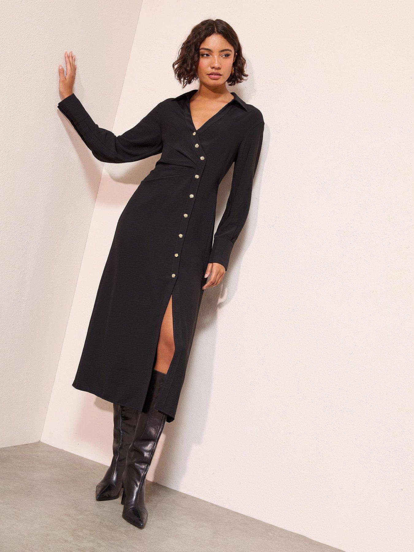friends-like-these-side-button-midi-shirt-dress-blackfront