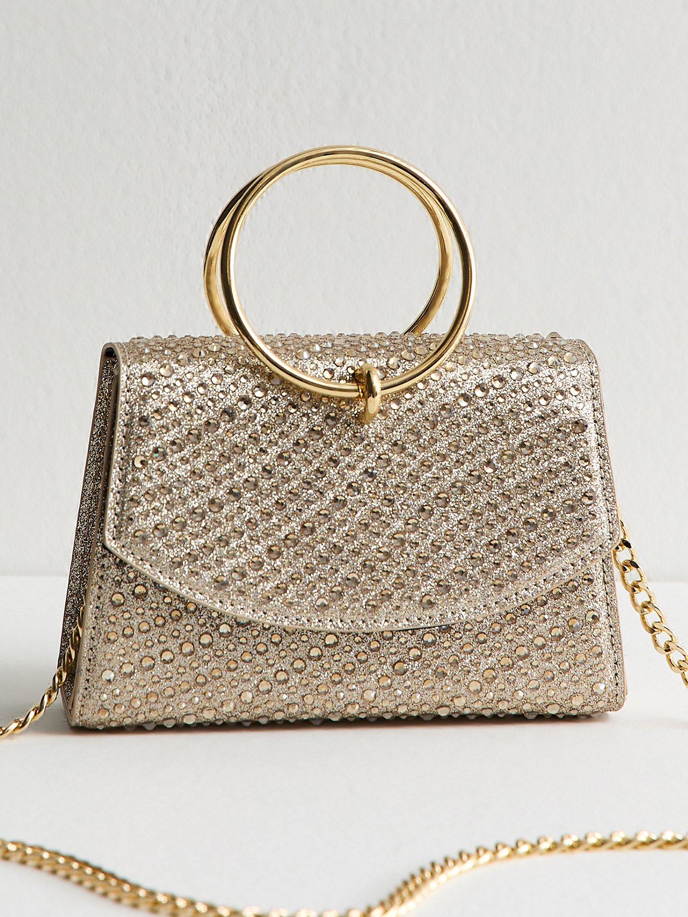 New Look Diamanté Embellished Round Top Handle Bag - Gold
