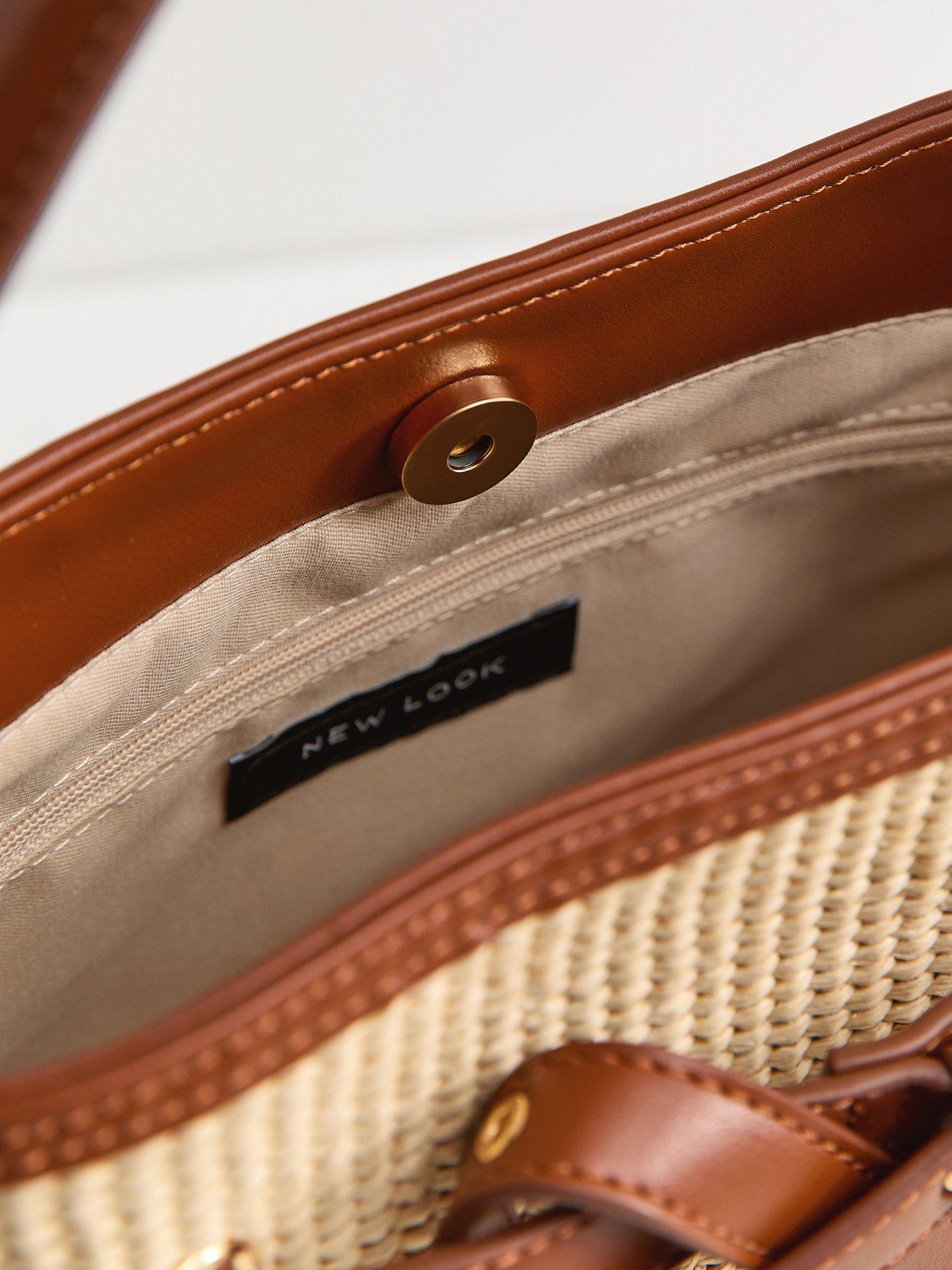 Image 4 of 5 of New Look Stone Belted Woven Bucket Bag