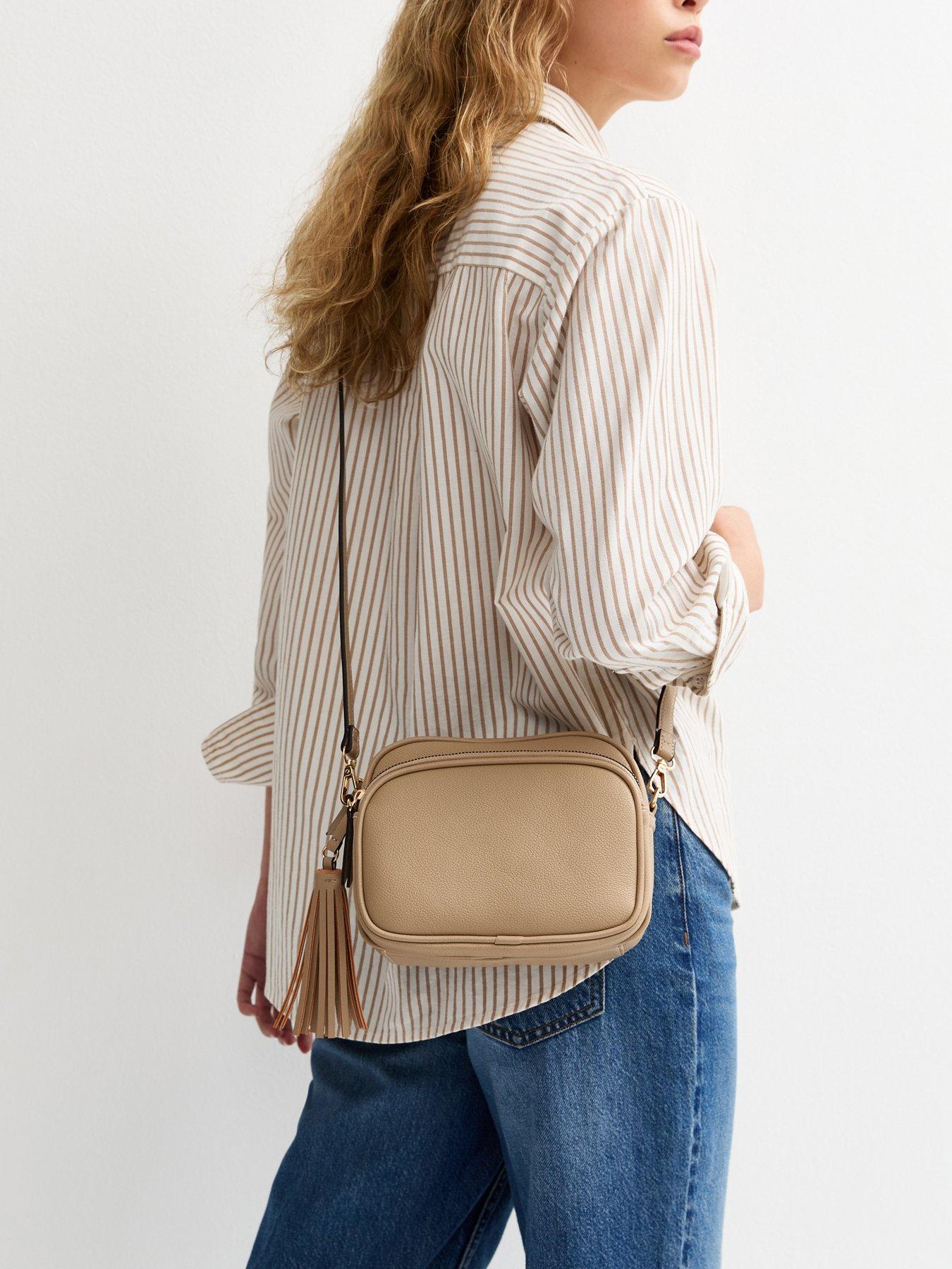 New Look Faux Leather Tassel Charm Camera Bag - Mink
